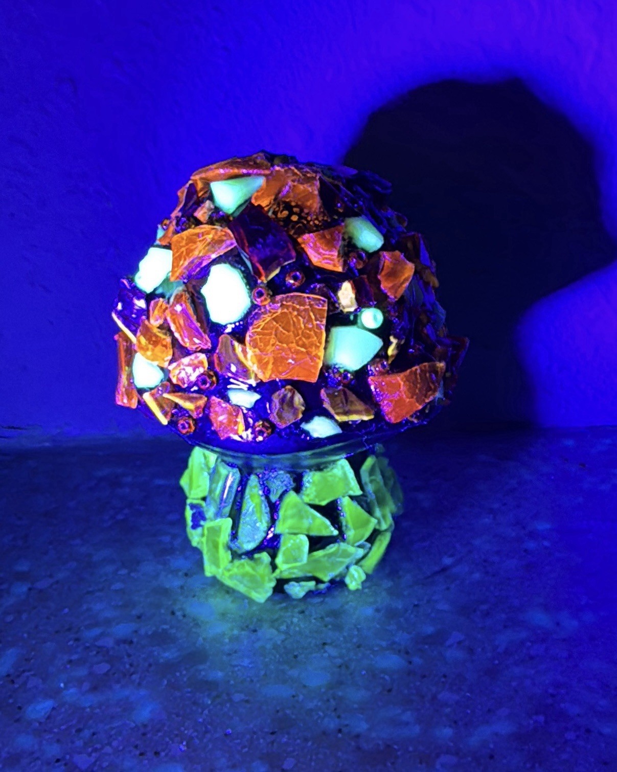 OOAK Handmade Uranium Glass Cadmium Glass Ceramic Mushroom Figurine 4.5”x3.5”