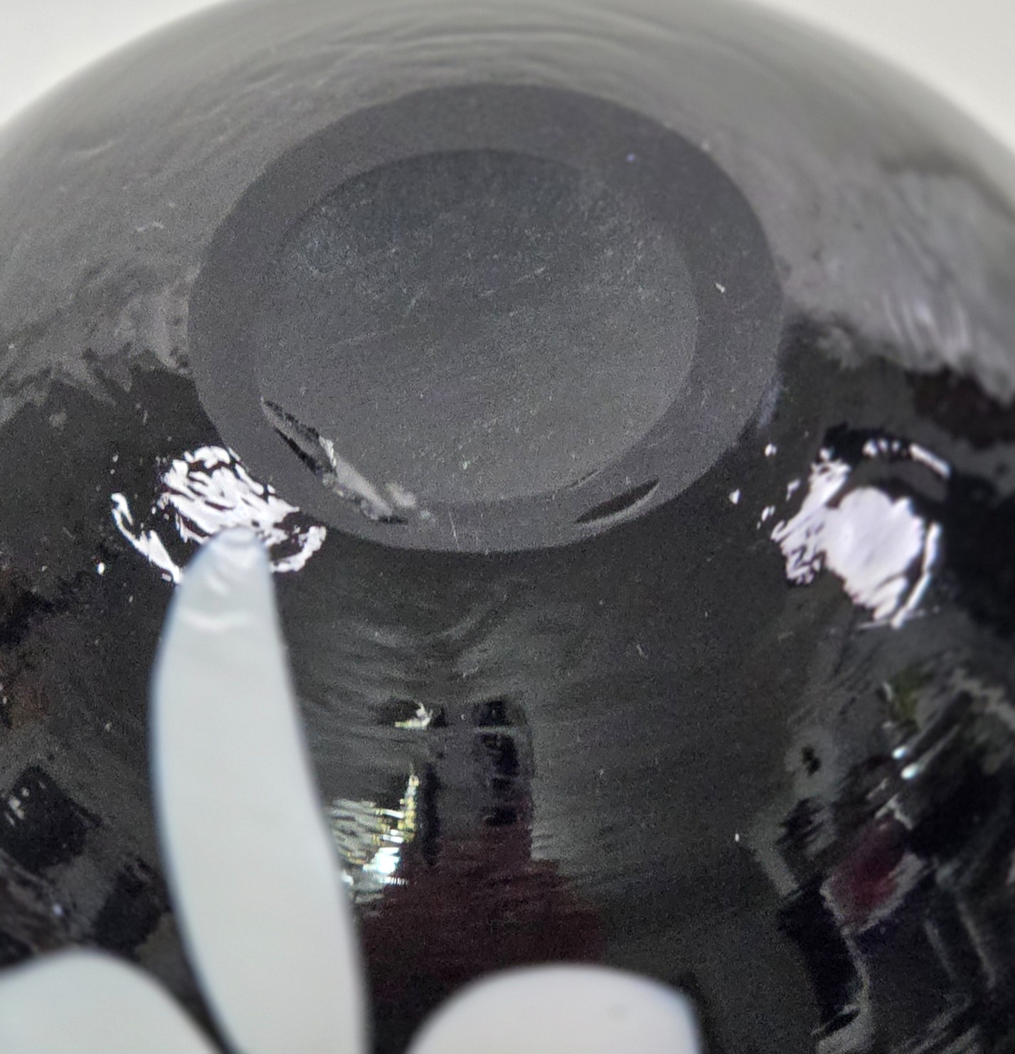 Ebony Studio Art Glass Vase With Fused White Petal Motif And Applied Collar EUC