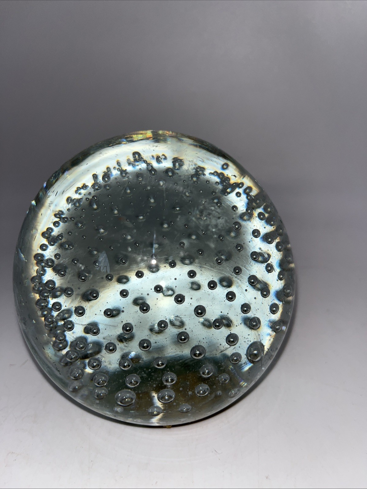 Blown Controlled Bubble Art Glass Round Sphere Orb Paperweight 4” Diameter