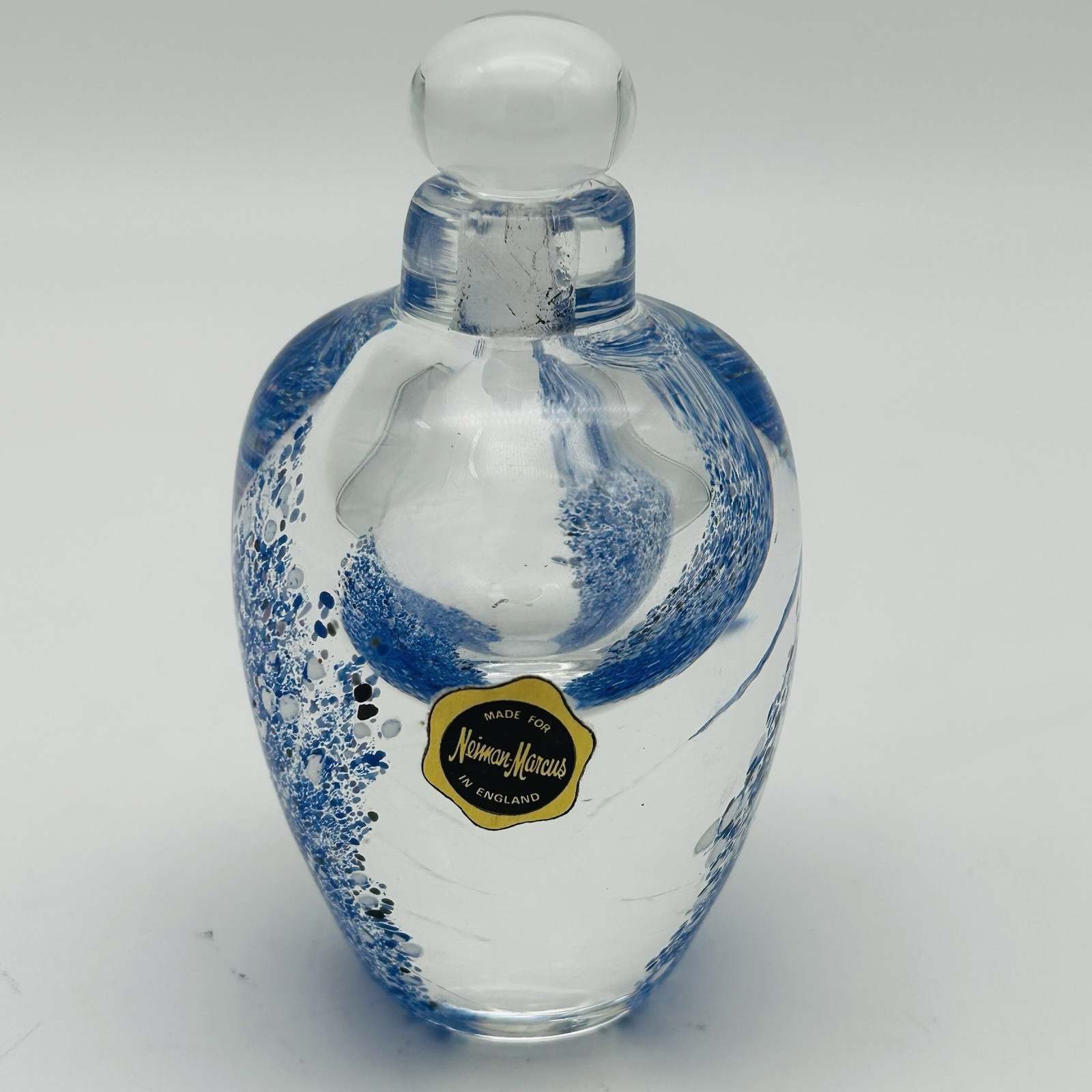 Hand Blown Perfume Bottle w/Stopper For Neiman Marcus, Signed, Made In England