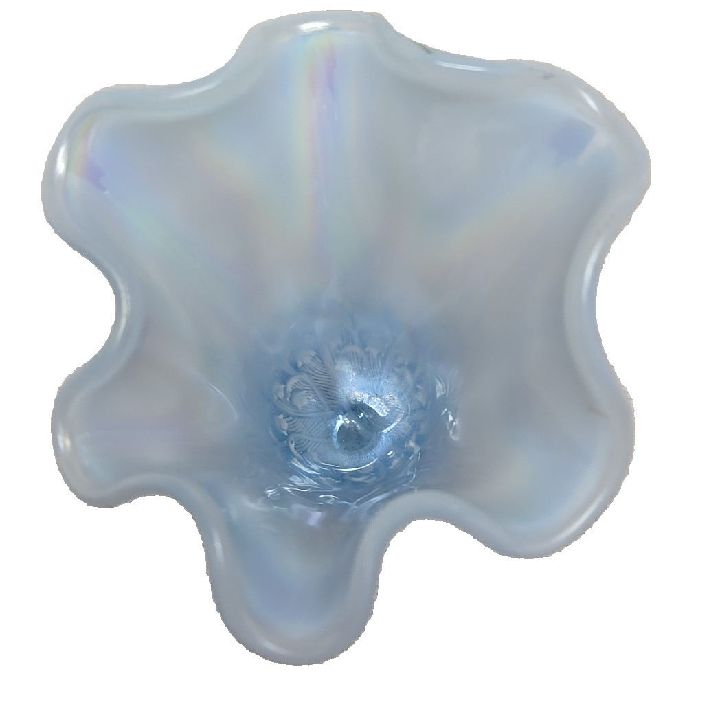 Vintage Fenton Art Glass Lily of the Valley Opalescent Blue Ruffled Vase 6 ¼ in.