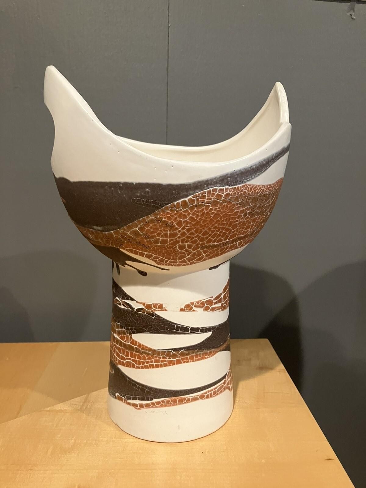 Haeger Art Pottery Vase Earth Wrap Orange and Brown Cream 12″ MCM Style As Is*
