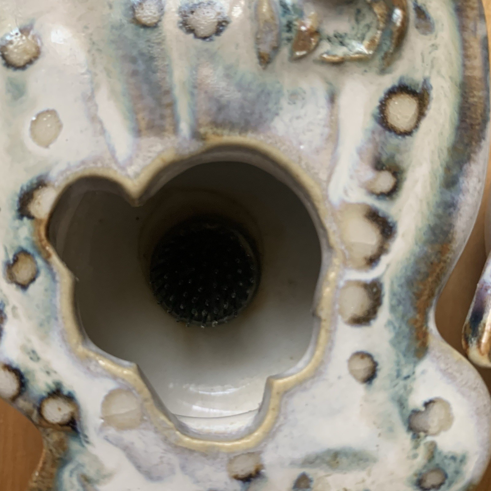 Pair Frog Art pottery Flower Frog Ceramic stone Signed Glazed Very Unique Style