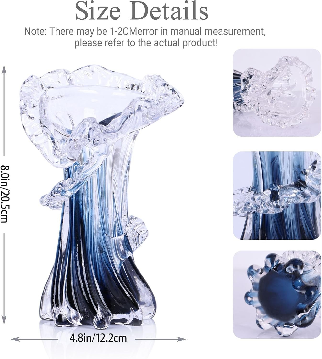 Blue White Clear Wave Vases Gradient, Murano Hand Blown Glass Vase Unique Art…