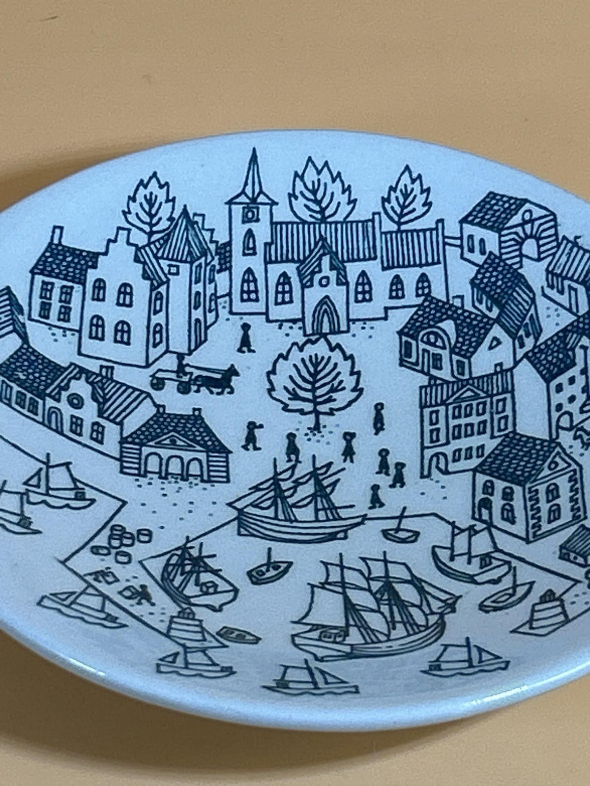 Nymolle Art Faience HOYRUP Denmark 4006 Plate Harbor Ships MCM. 5” round Vintage