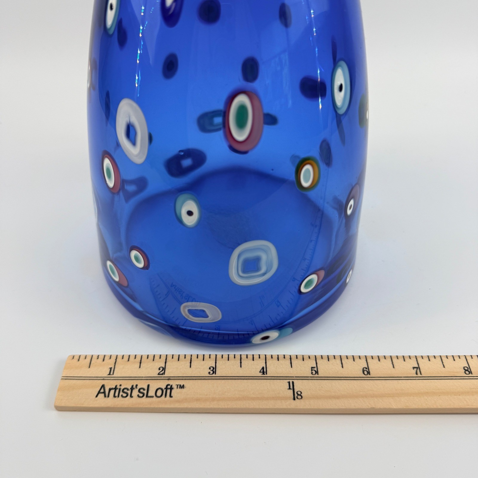 Signed Studio Art Glass Cobalt Blue Murrine Vase Millefiori Cane 1994