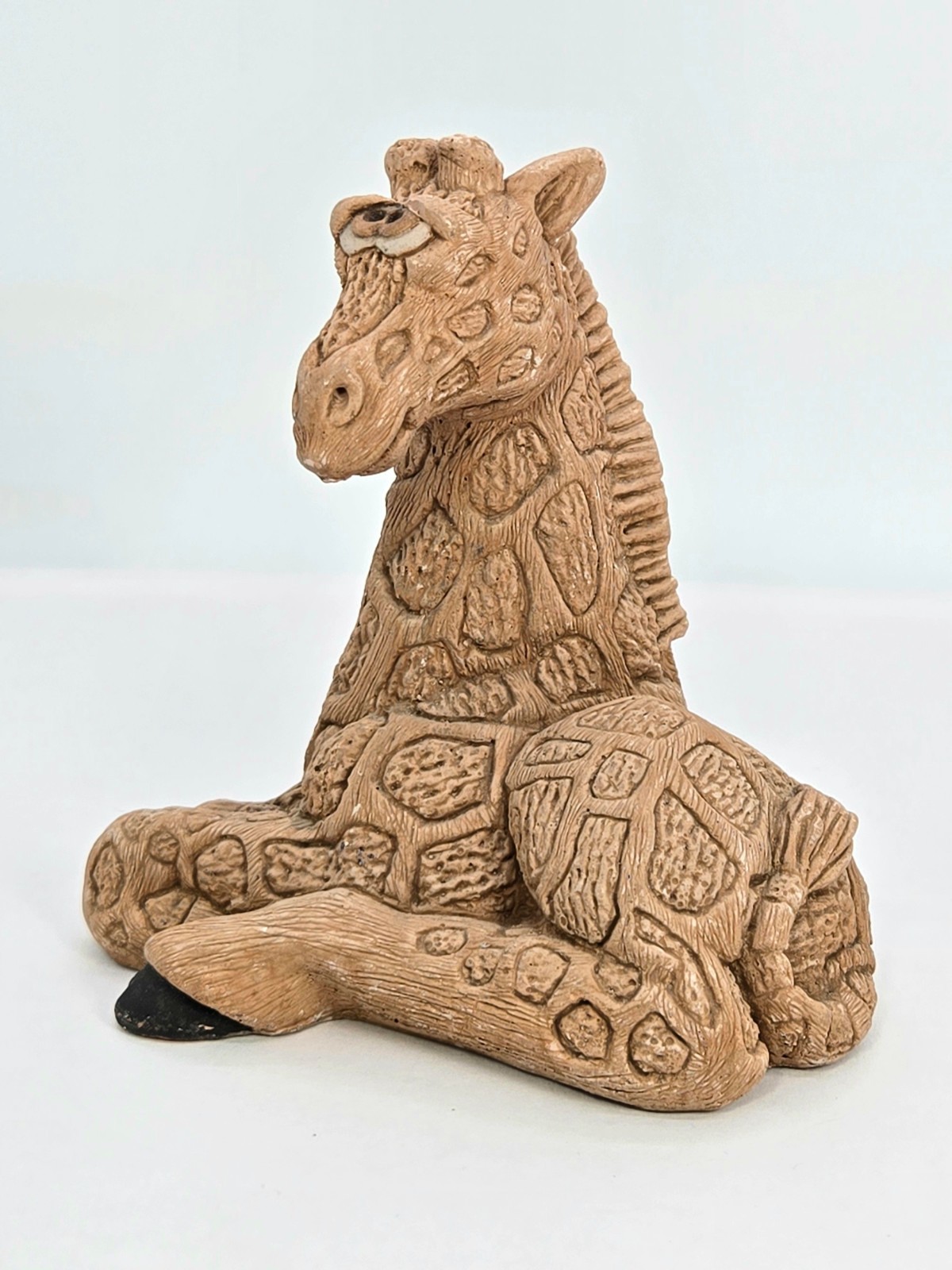 Vintage Whimsical Giraffe Pottery Figure Signed DJ 1980s Figurine 4 In x 4 In