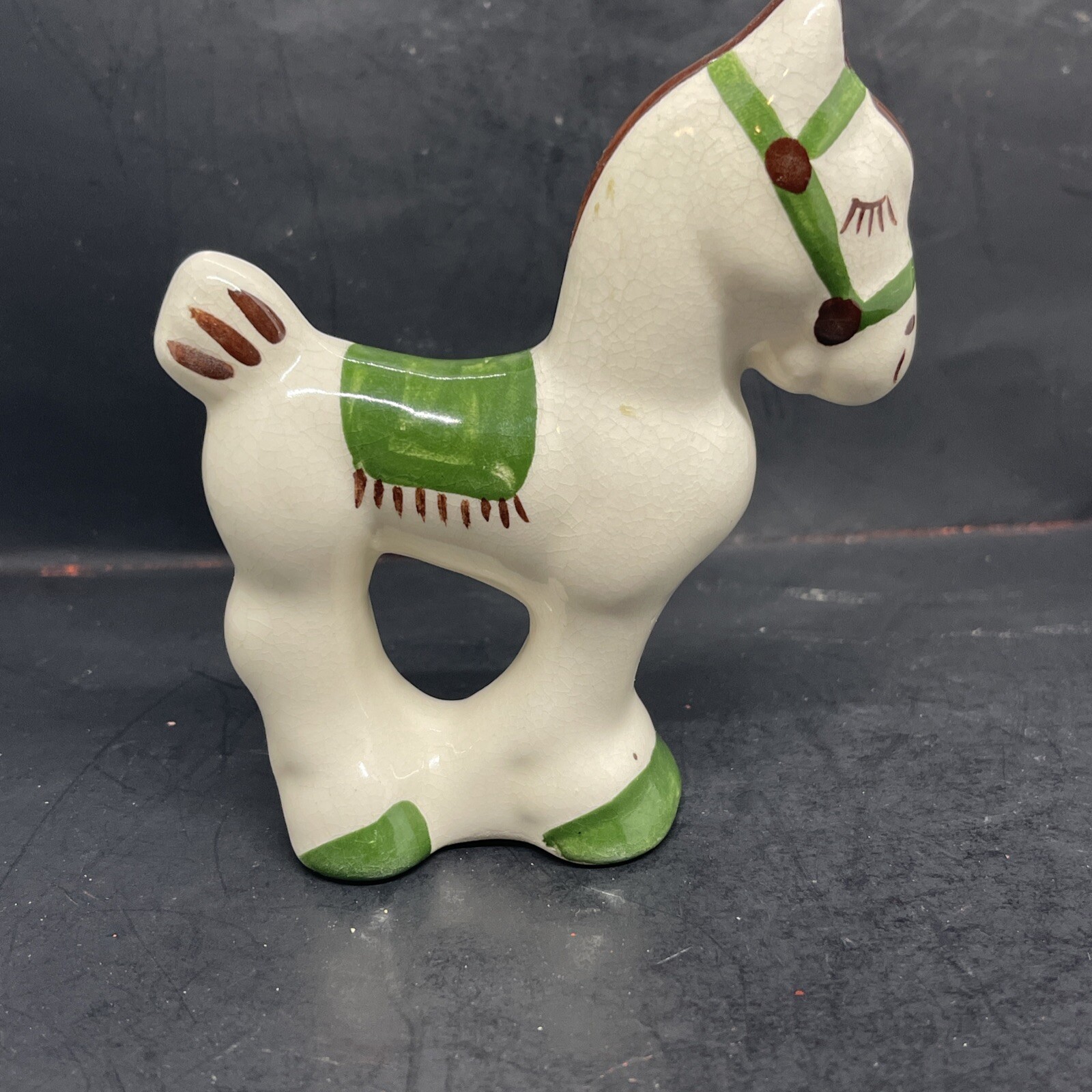 1940s Rio Hondo Ceramic Horse Figurine California Pottery Green, Cream and Brown
