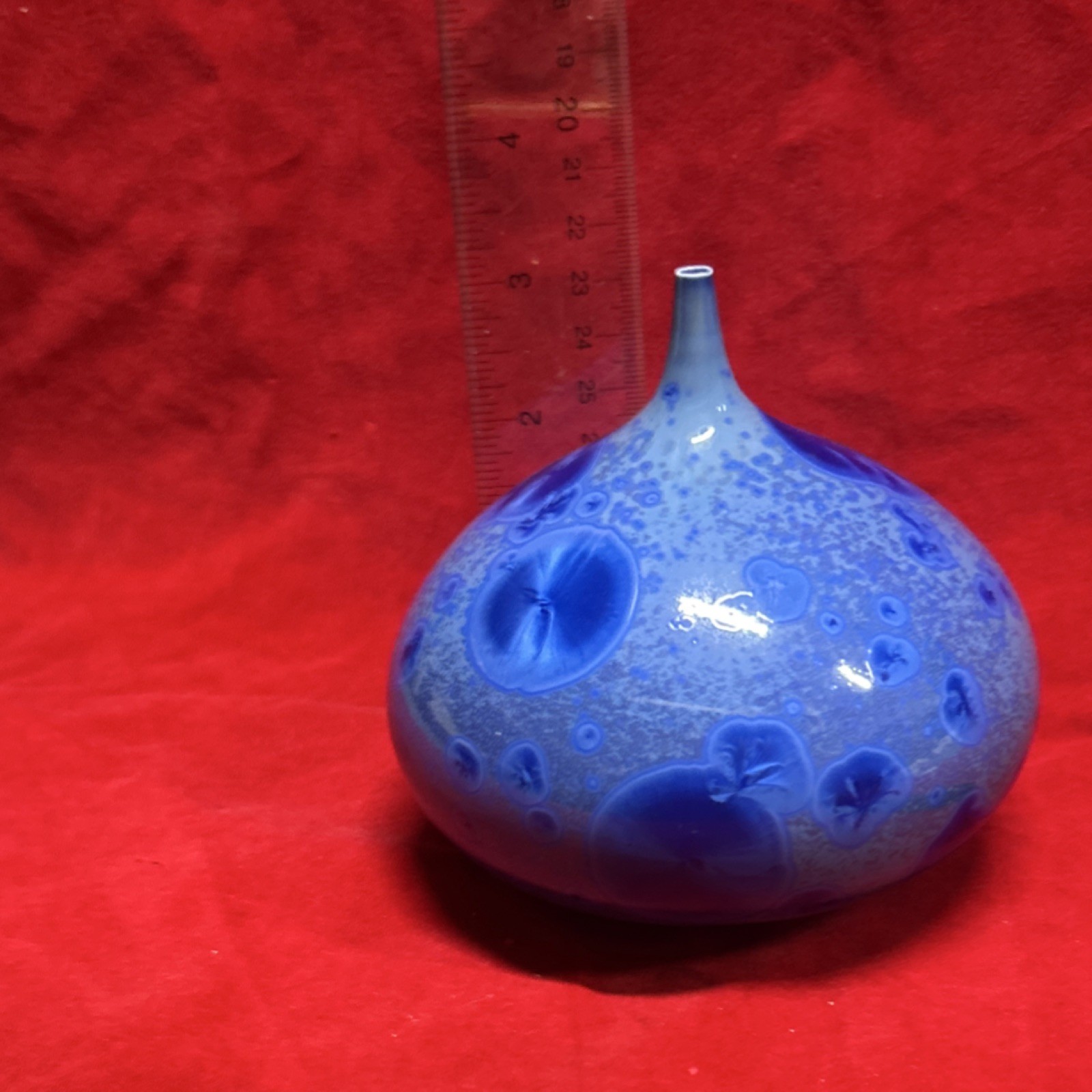 Blue Crystalline Glaze Ceramic Vase Glossy Finish Decorative Impressed Backstamp