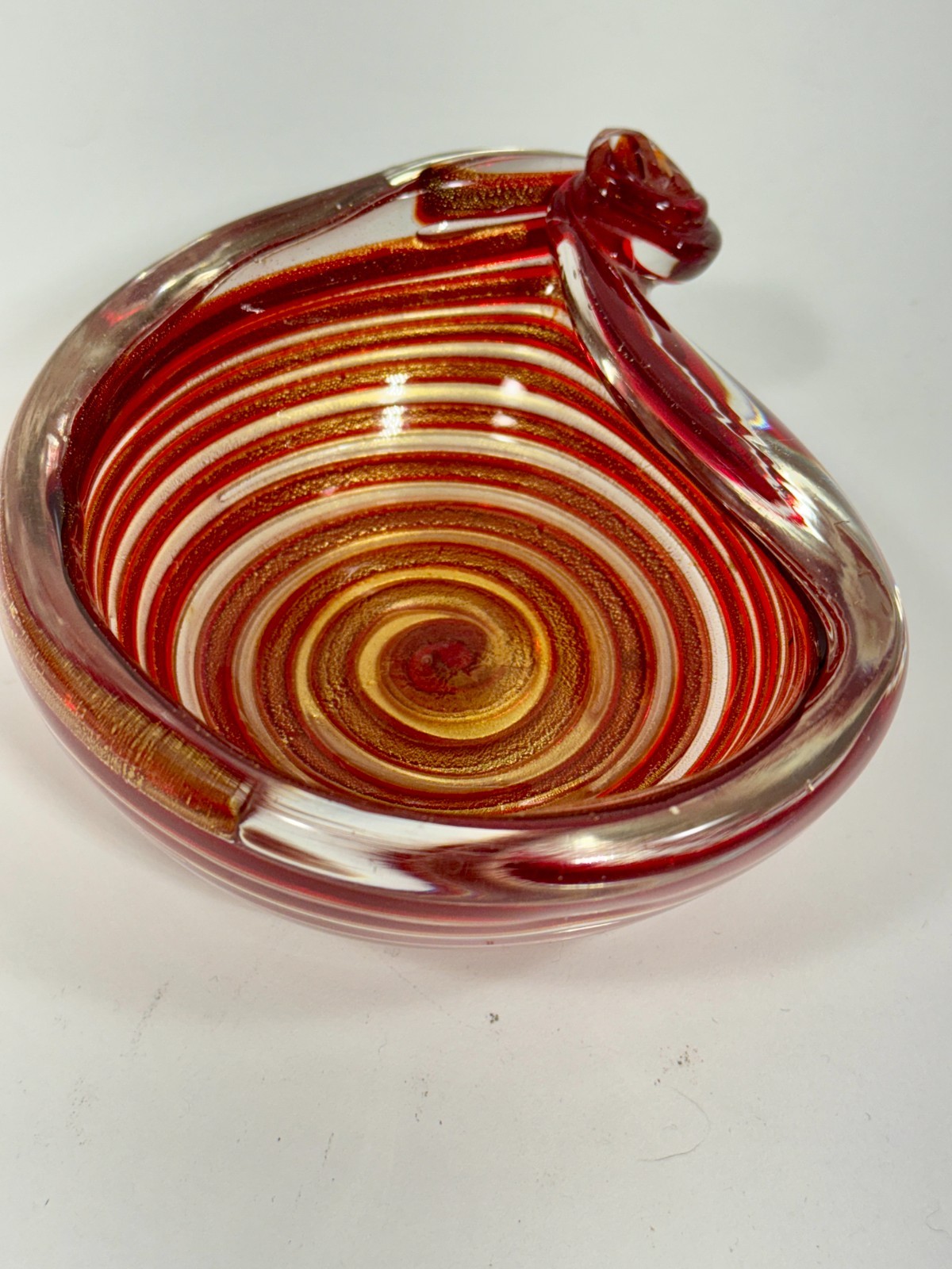 VTG BAROVIER Zebrati Murano Ashtray Red Gold Aventurine Italy