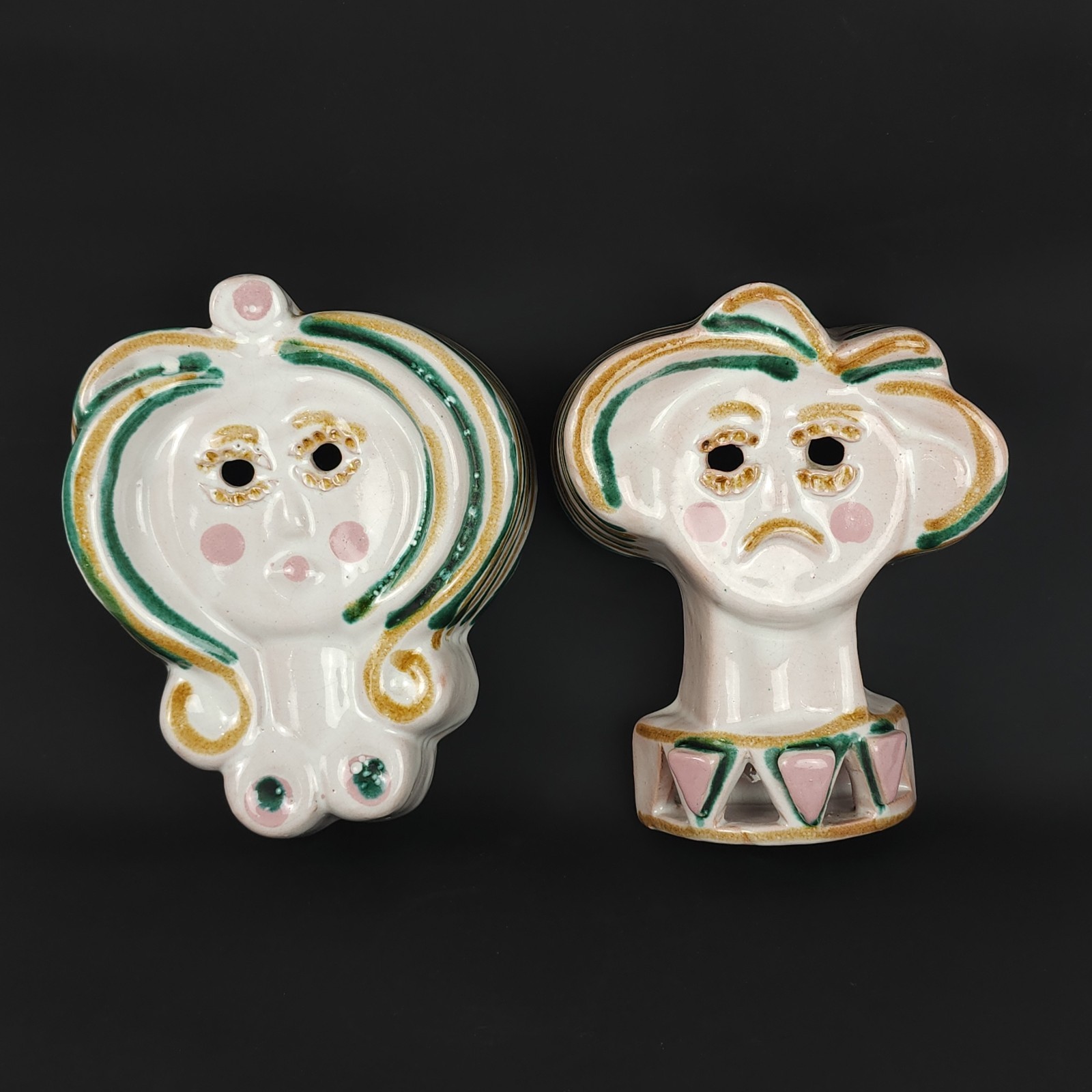 Pair of Vintage Russian Soviet USSR Art Pottery Wall Plaques Man Woman READ ALL