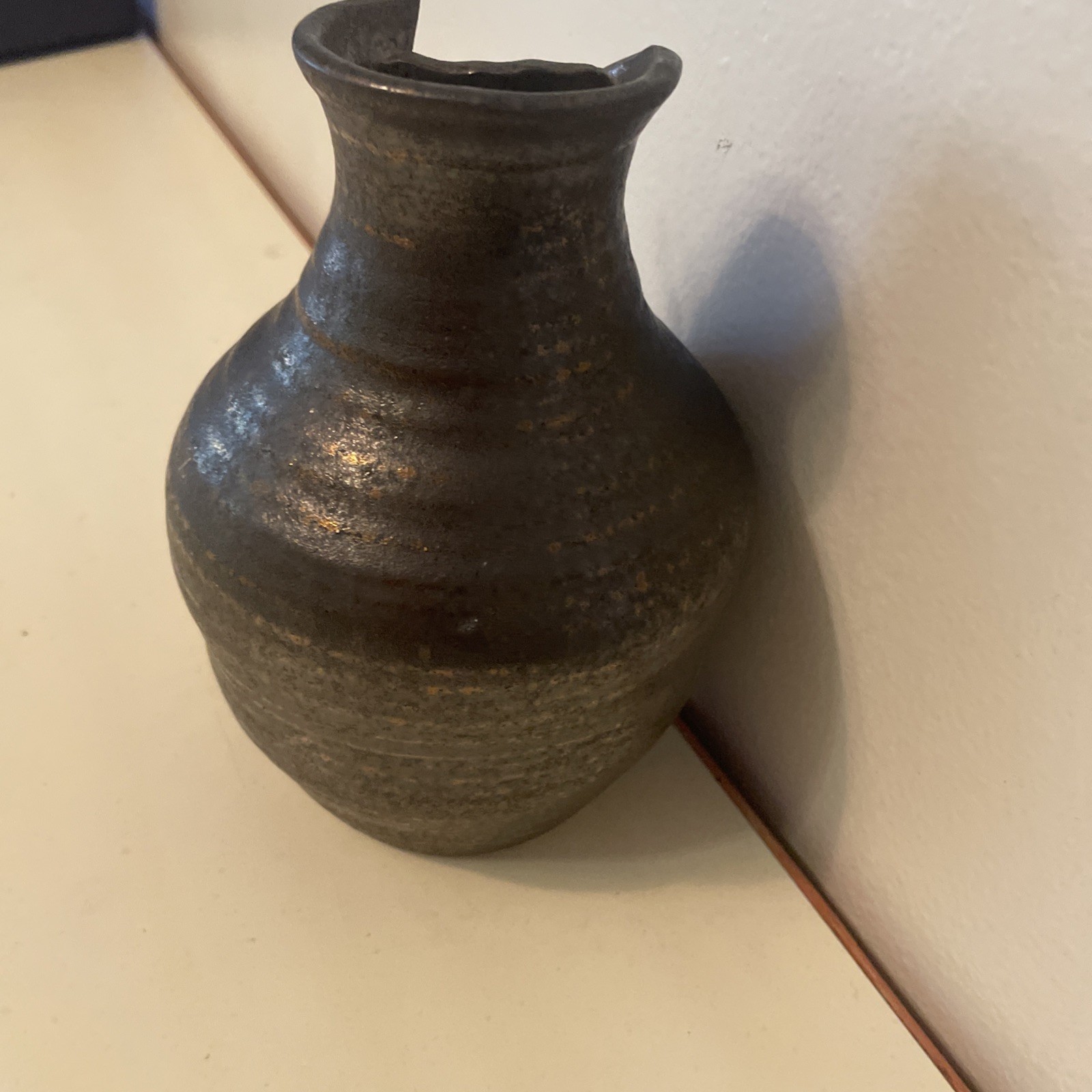 Studio Modern Art Pottery 6.5” Tall Charcoal Vase with Shimmering Glaze-EUC
