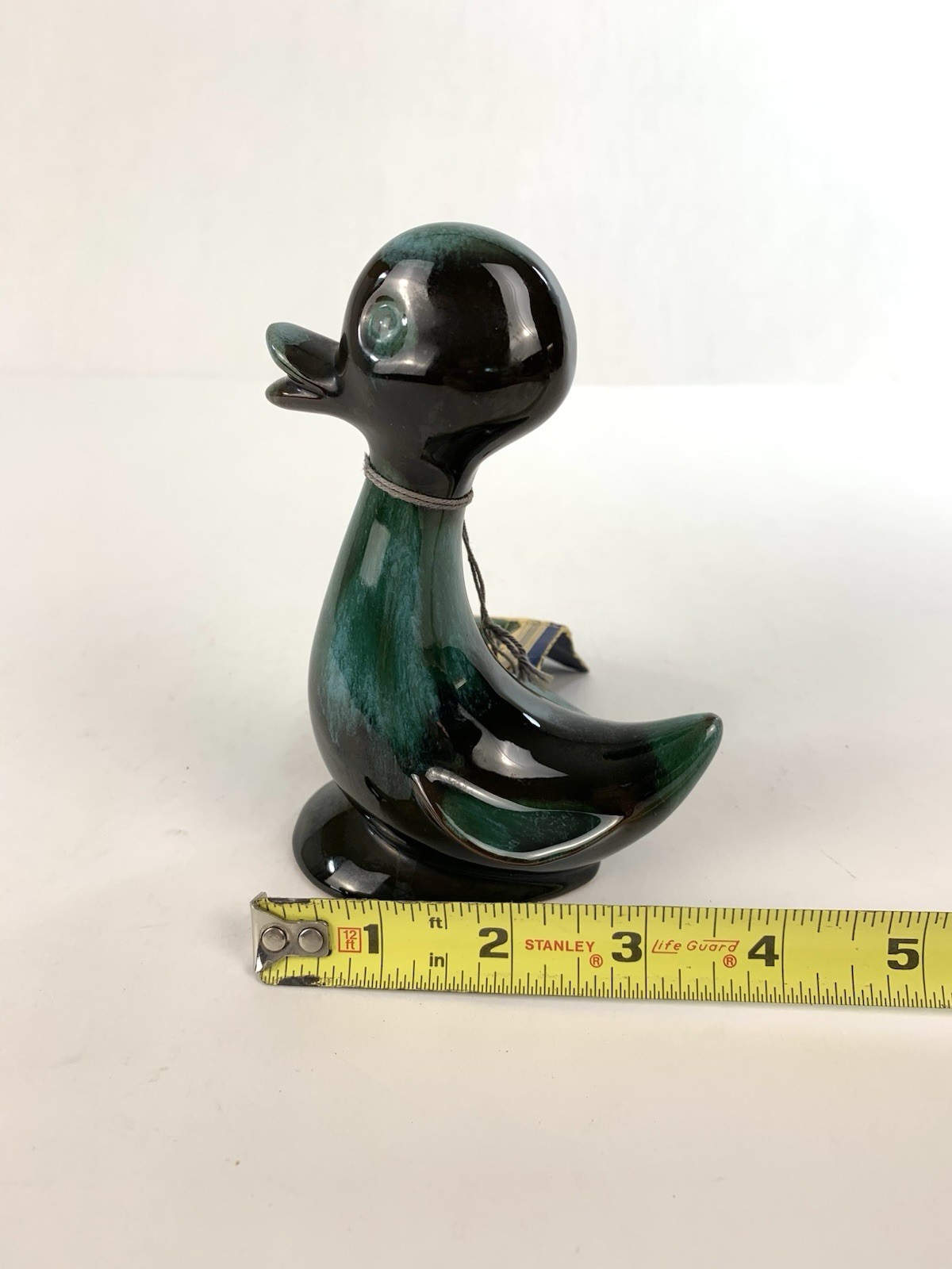 VTG Blue Mountain MCM Pottery Duckling Blue Teal Green Drip Glaze Figurine 5.5”