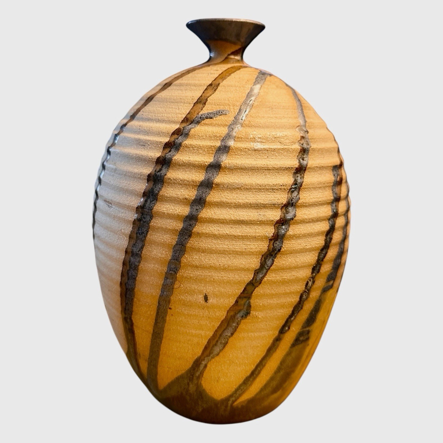 Large Studio Pottery Vase Hand Thrown Stoneware Drip Glaze Signed 9.5”