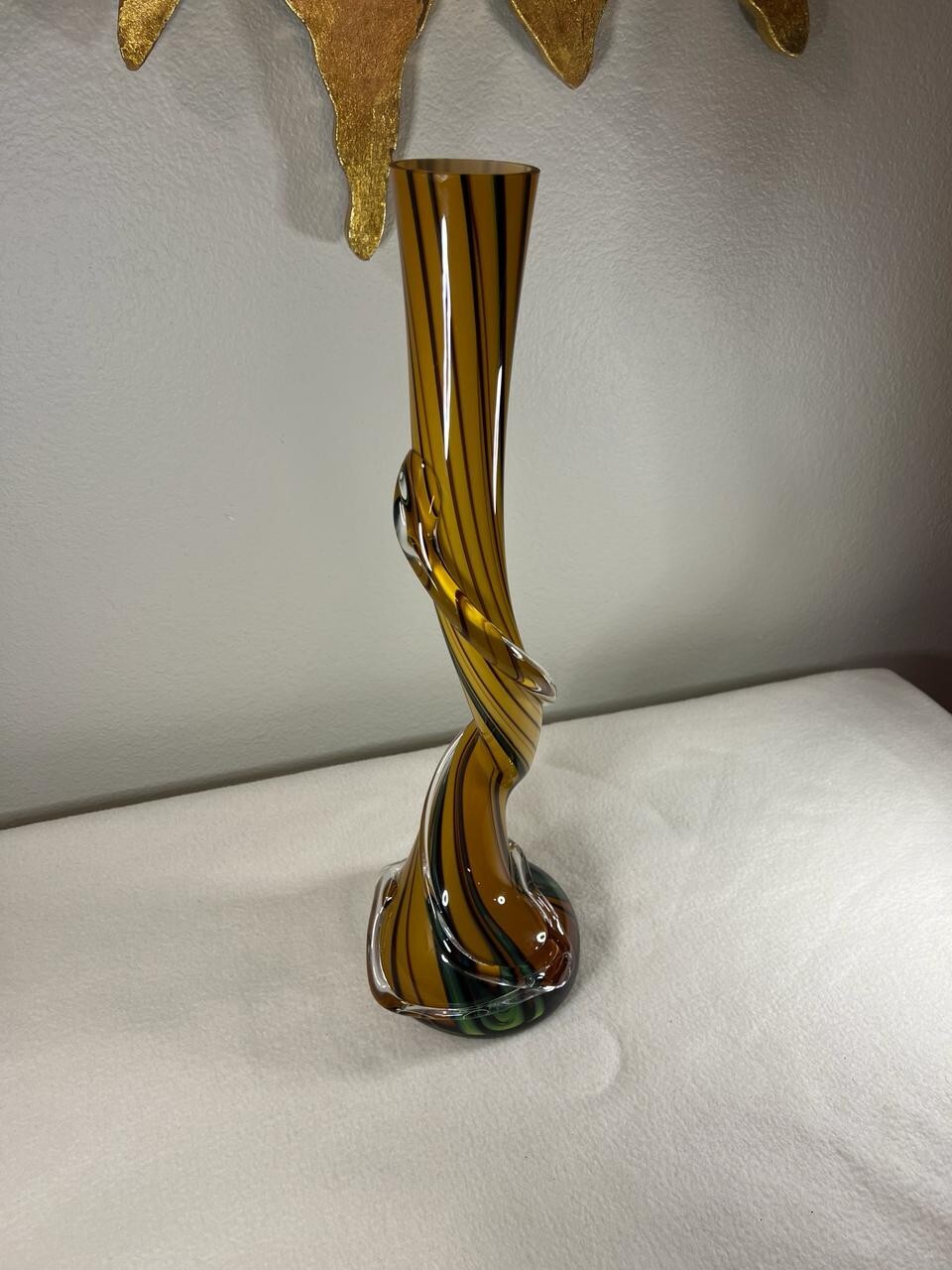 Curved Art Glass Vase, Hand Blown, Snake, 20″