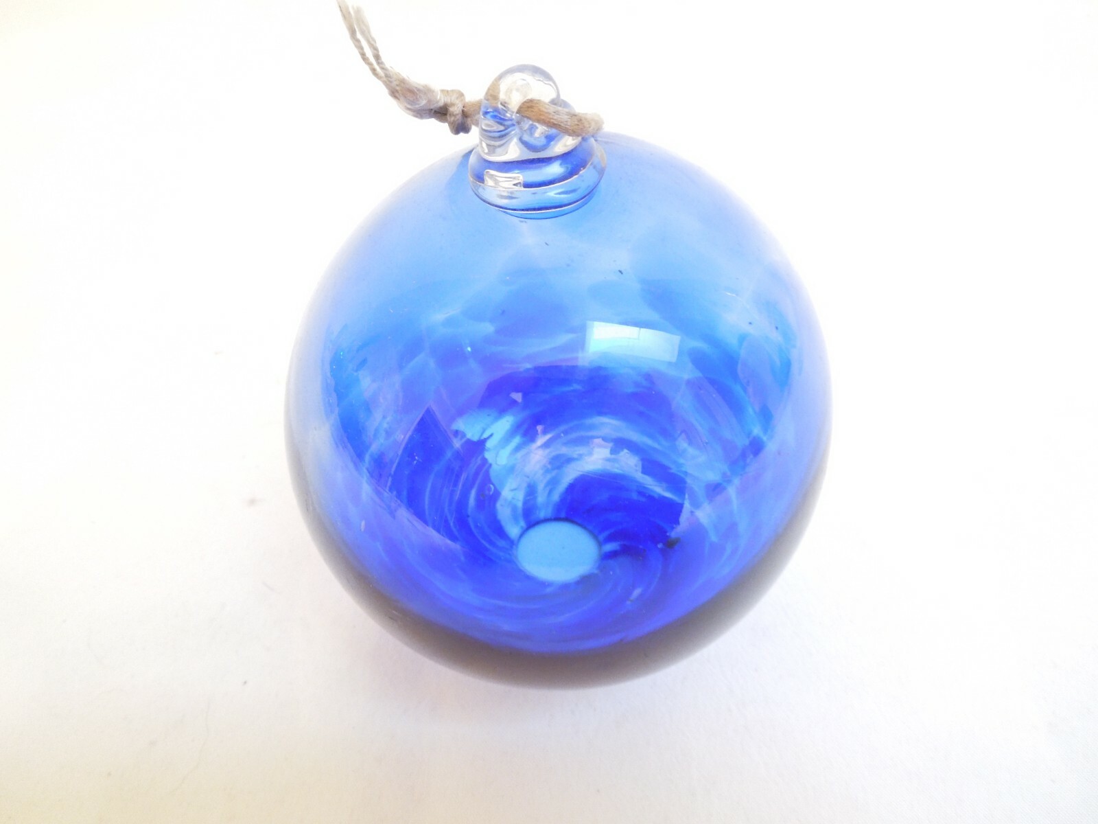 Cobalt Blue Hand-Blown Glass Ornament Swirl Design 5″ Tall 4″ in Diameter