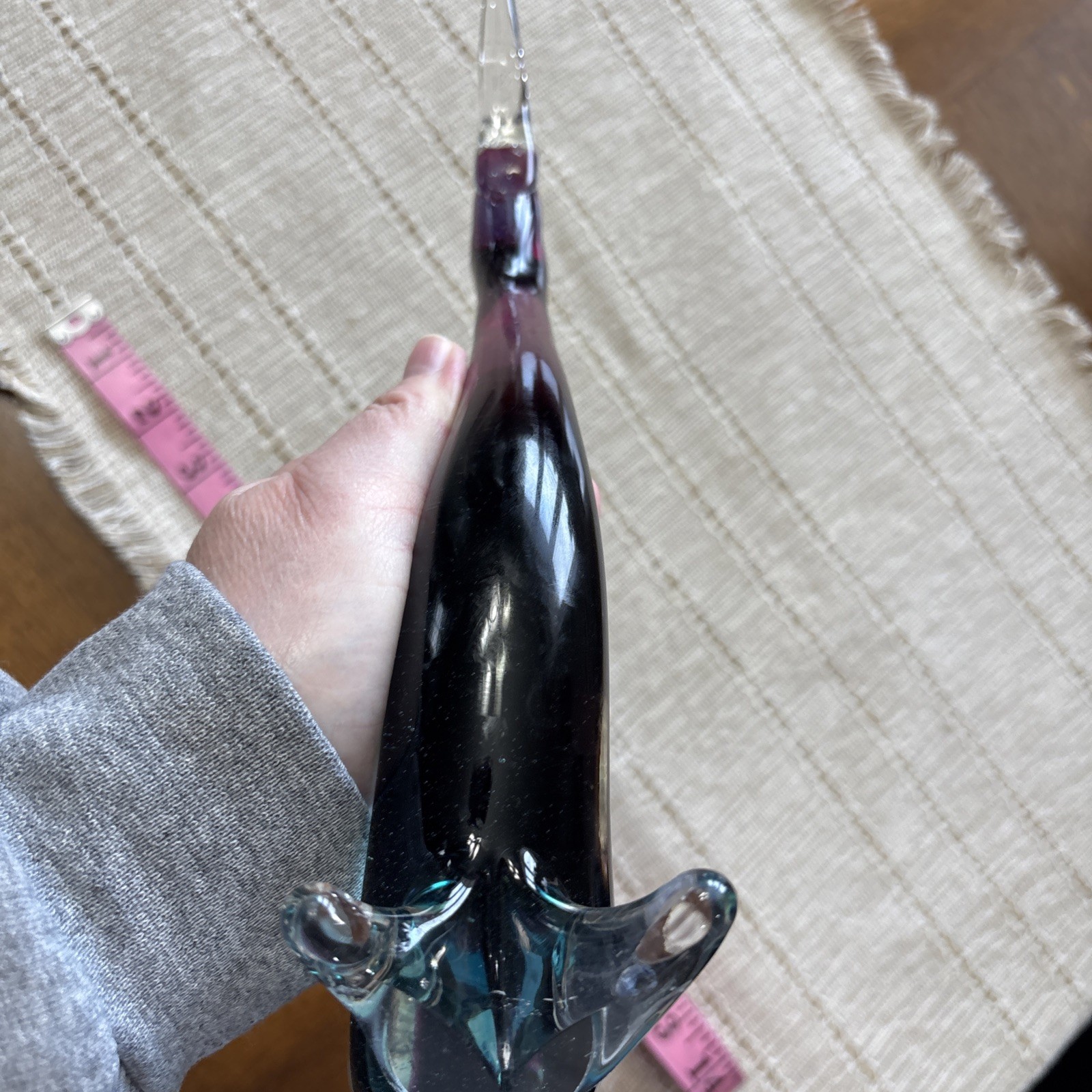 Glass Bird Figurine Paperweight Goose Duck Blue Purple Clear Cased