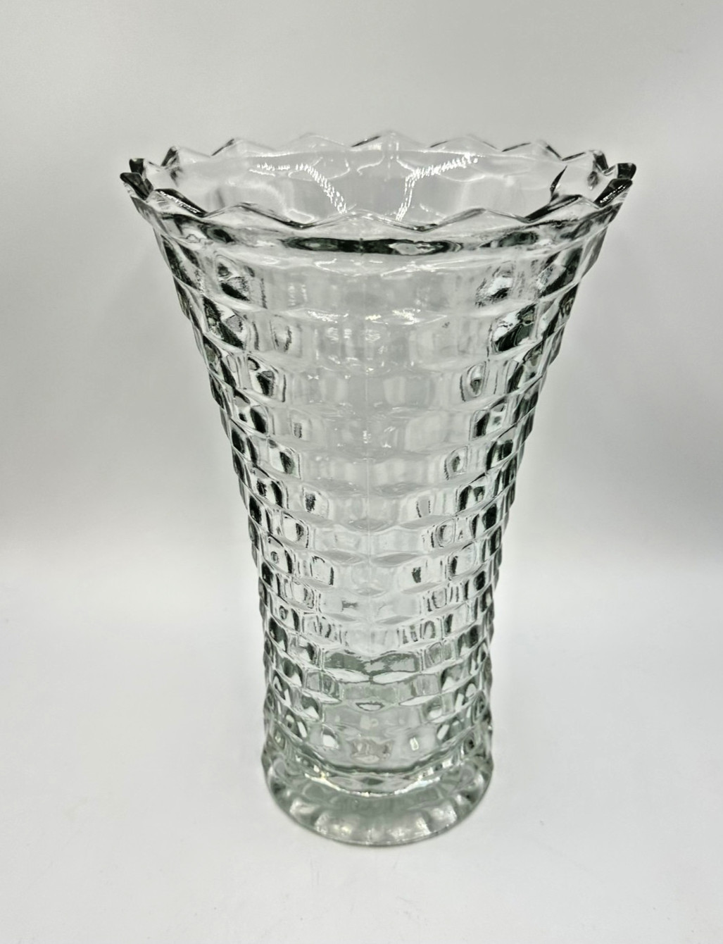 Vintage Whitehall Flared Glass Vase Scalloped Rim Exactly 10″ Tall Heavy 4lbs