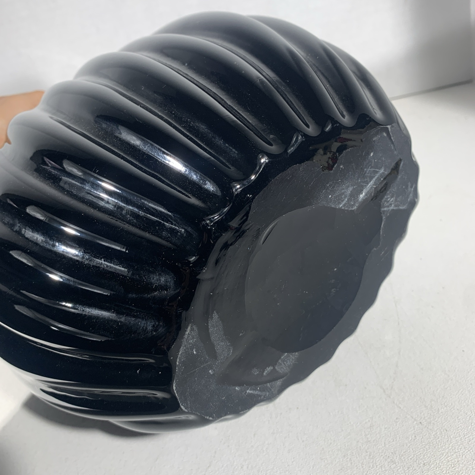 Black Red Modern Art Deco Style Ribbed Glass Art Vase