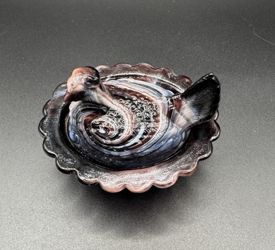 Mosser Purple White Slag Glass Hen On Nest Vintage Salt Cellar Mini 2.5”