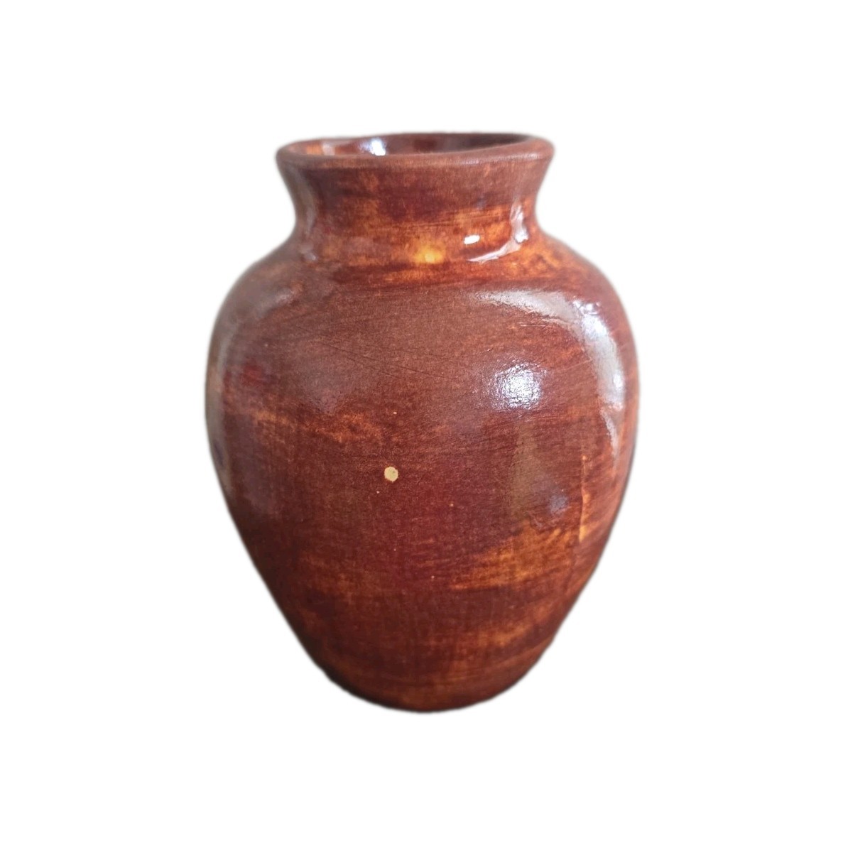 Hand Thrown Scroddled Clay Swirl Vase Primitive Redware Signed