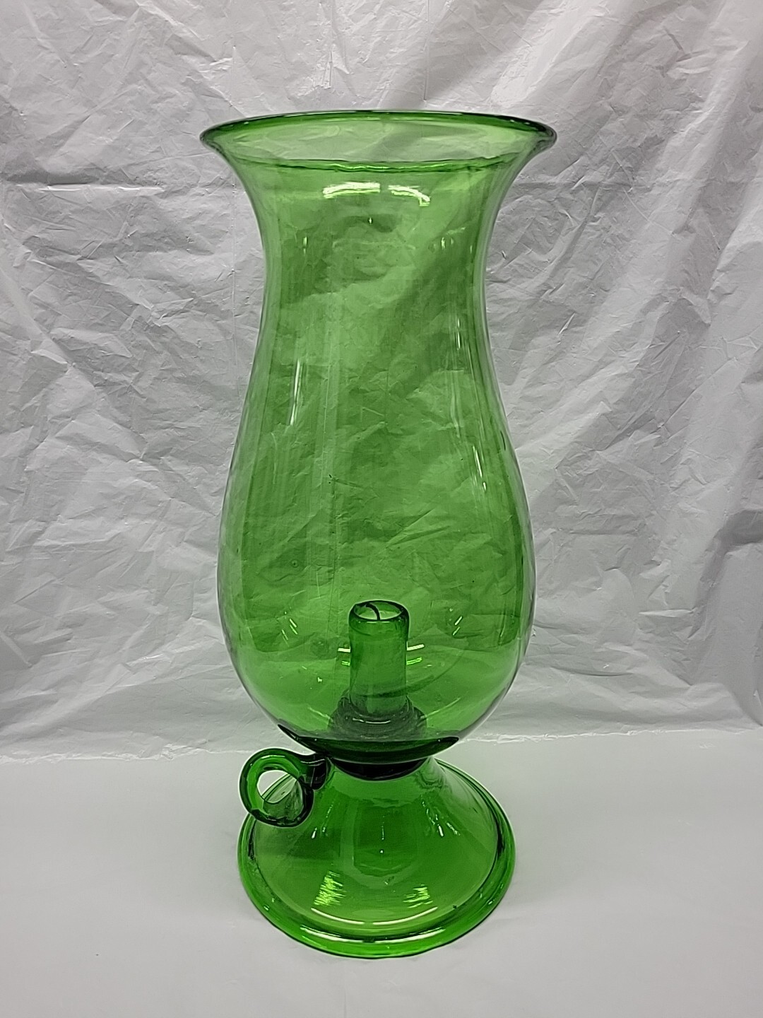 Vintage Empoli blown glass candle hurricane green 1960s 14 inch Italian # 5641