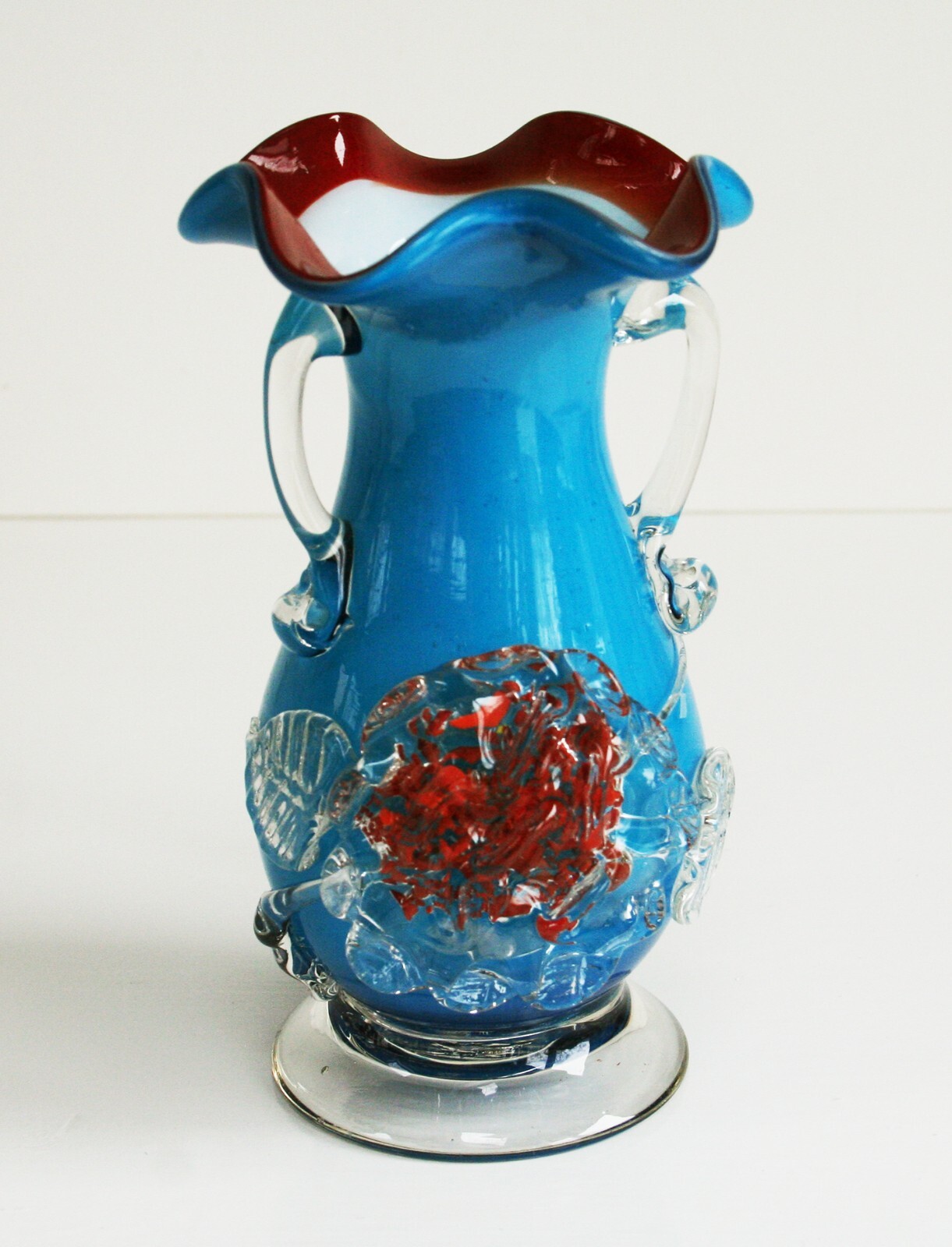 Small Cased Glass Vase with applied decoration
