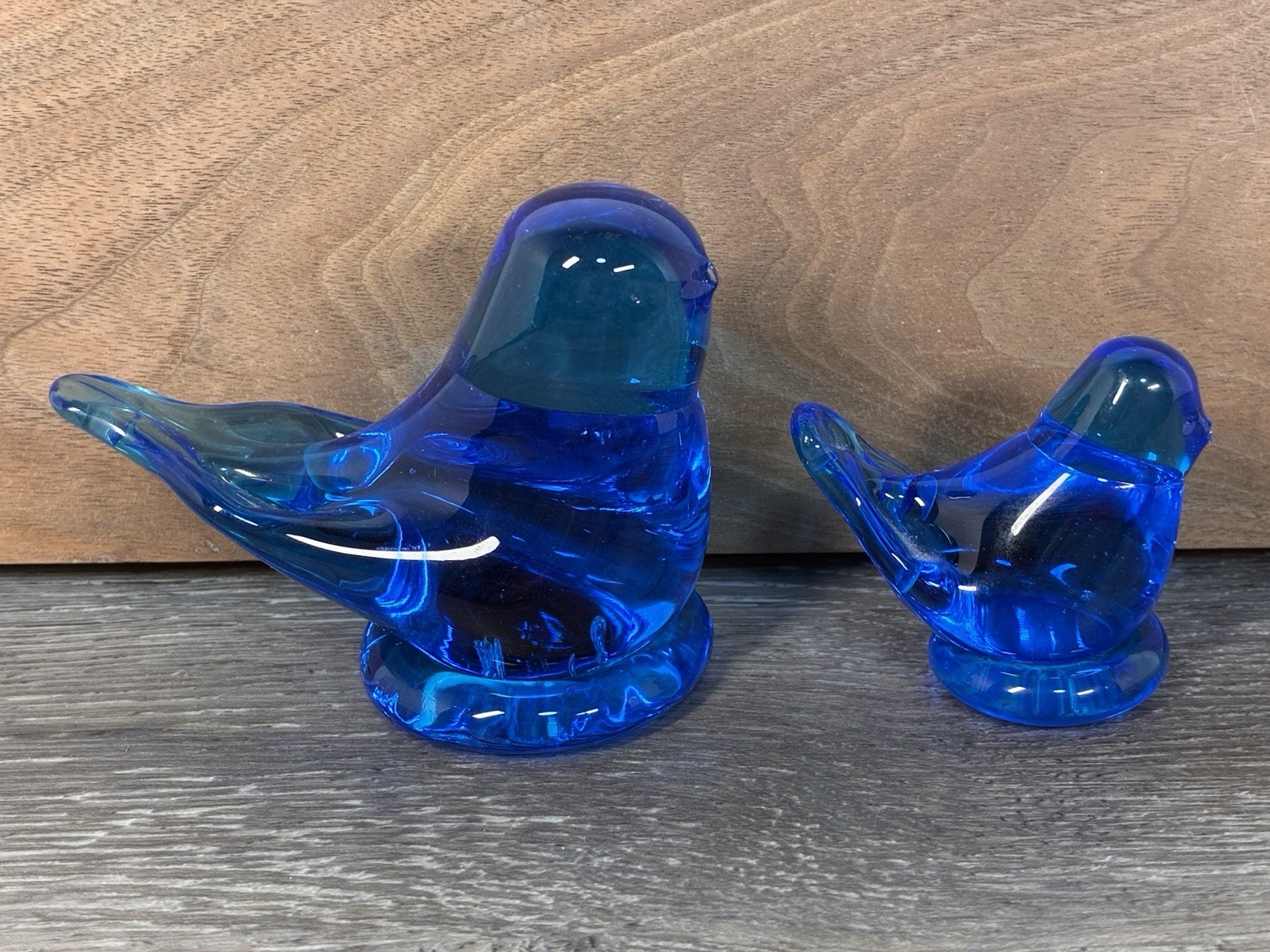 Pair Vintage Glass Bluebird Of Happiness~ Large And Small – Paper Weights Figure