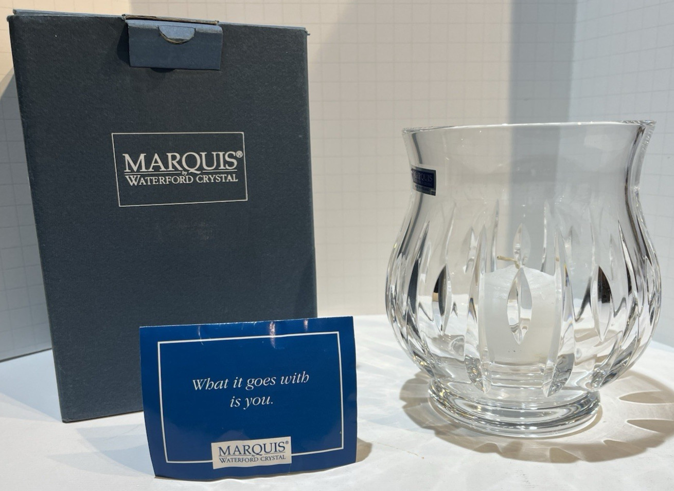 Waterford Marquis Lead Crystal Hurricane Candle Holder “Ariel” 5.5” w/box EUC