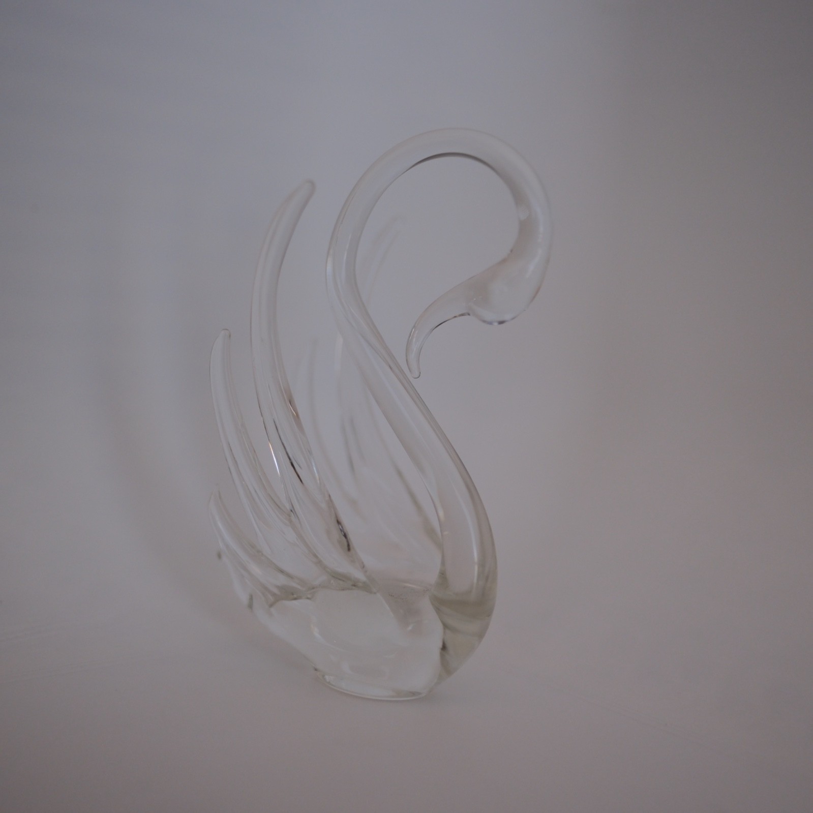 Vintage Clear Crystal Glass Swan Figurine Decorative Bird Sculpture 6in