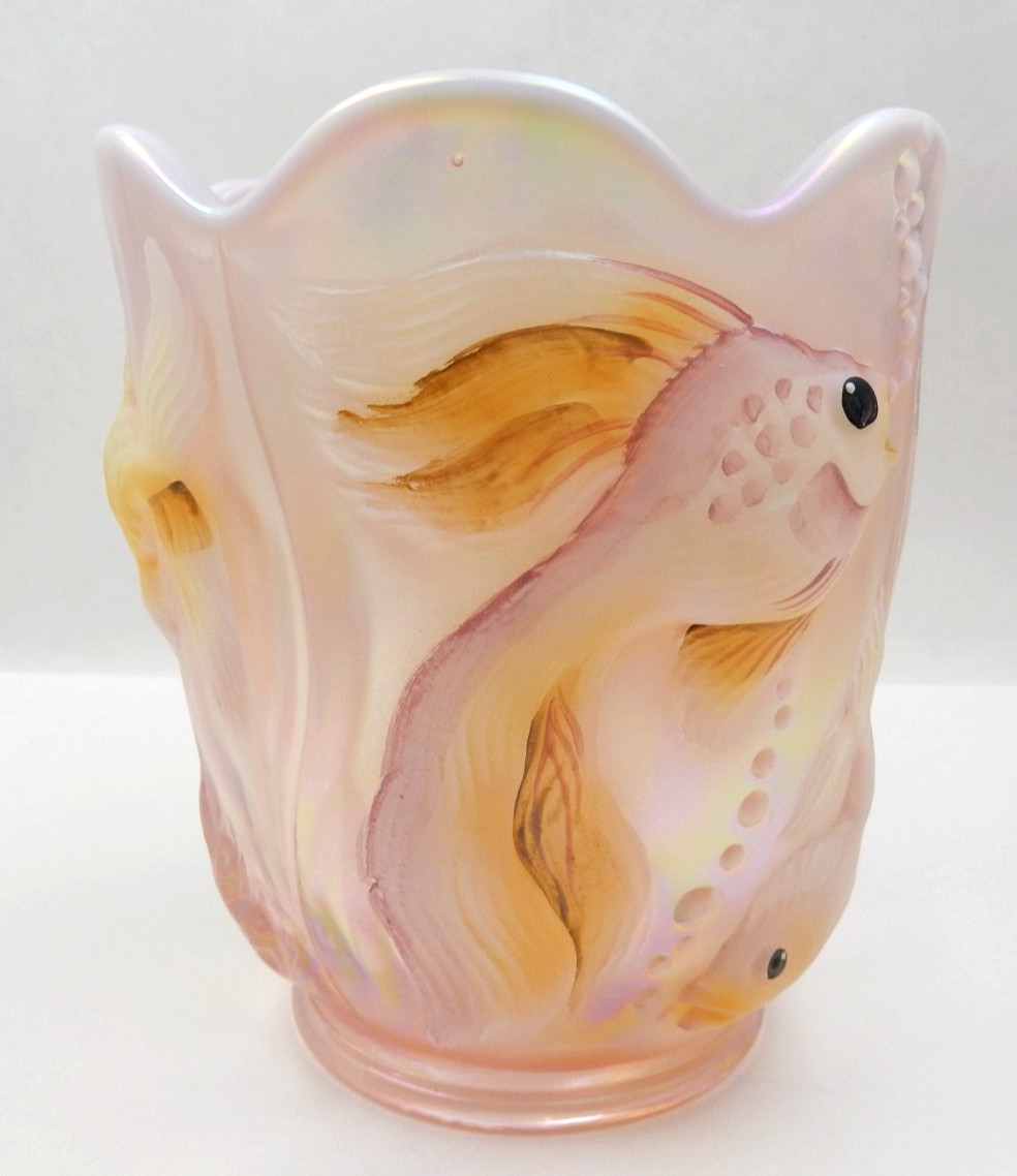 VINTAGE FENTON ATLANTIS OCEAN KOI FISH VASE HANDPAINTED ARTIST SIGNED P LANE