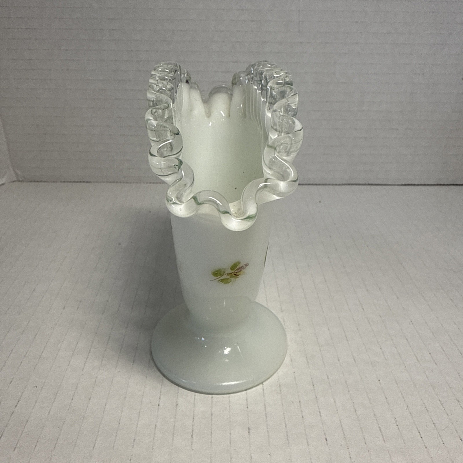 Fenton Violets in the Snow Fan Vase Hand Painted