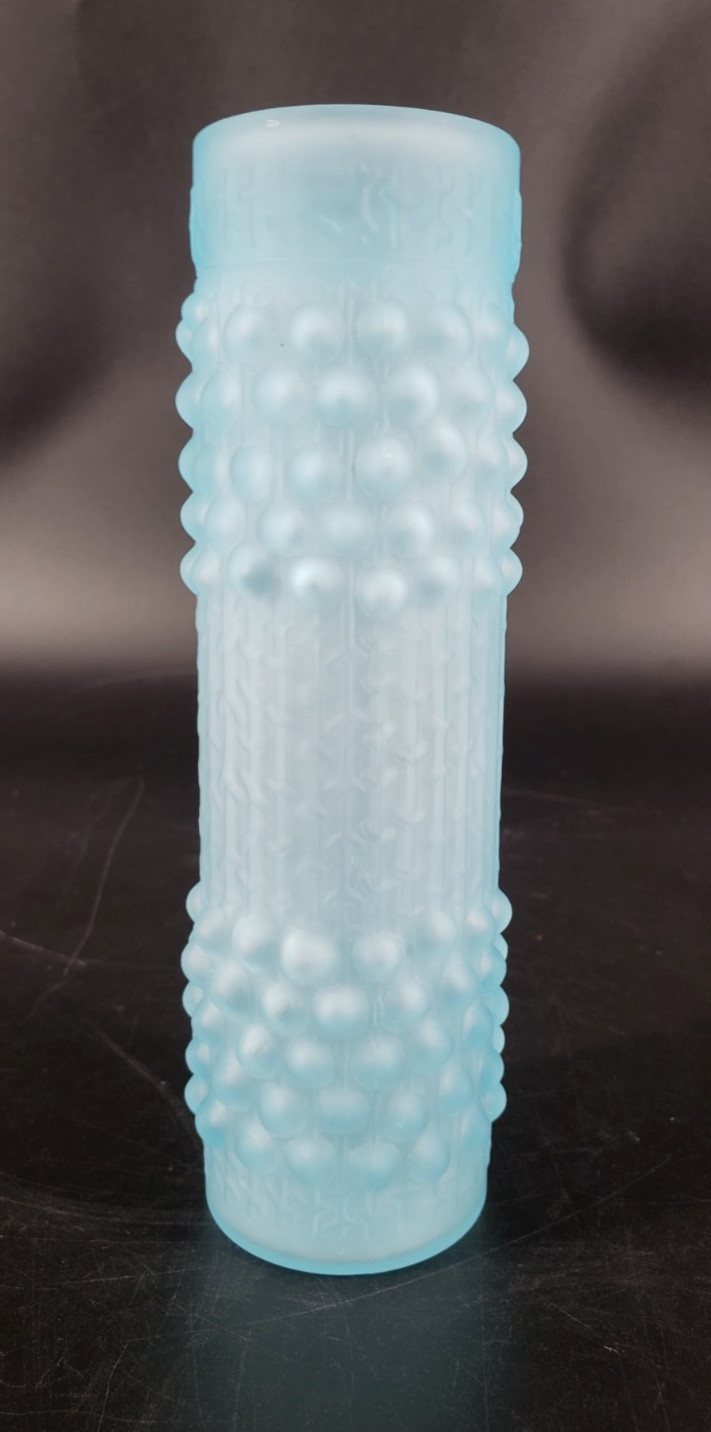 Frantisek Peceny-Style Light Blue Satin Frosted Glass Candle Wax Vase 7″