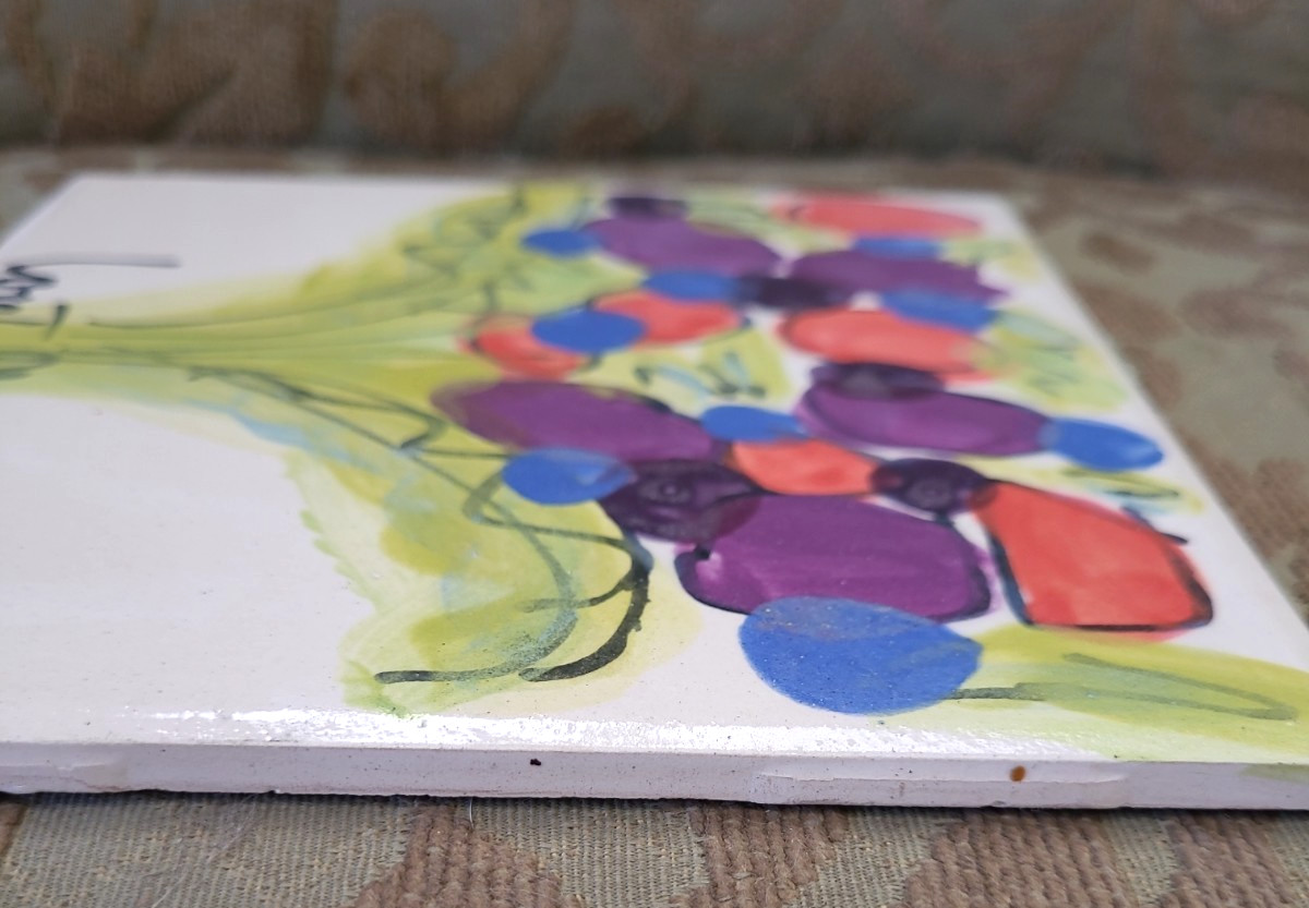 Beautiful Abstract Floral Art Tile Hand-Painted Artist Loret Mast/Iowa/Vintage