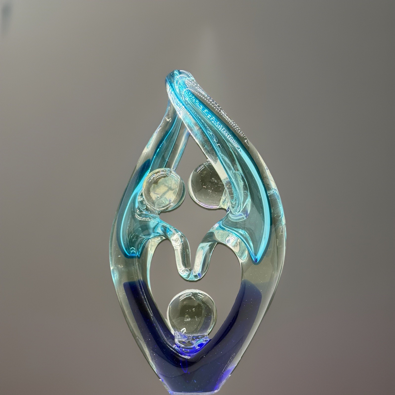 Studio Art Glass Sculpture Abstract Family Infinity Form Cobalt Aqua Hand Blown