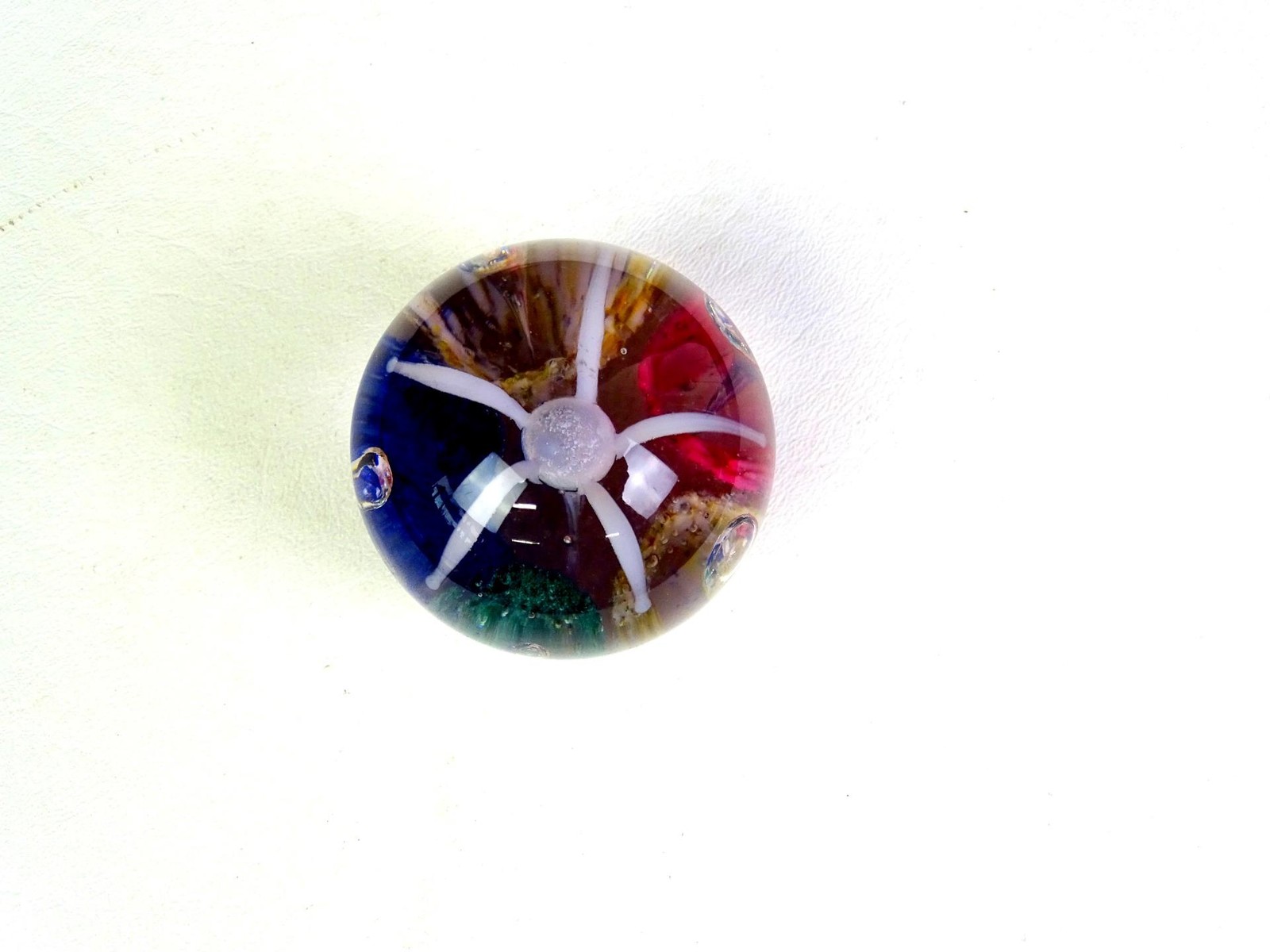 Studio Art Glass Multi Color Flowers Controlled Bubble 2 1/8″ Paperweight 1960s
