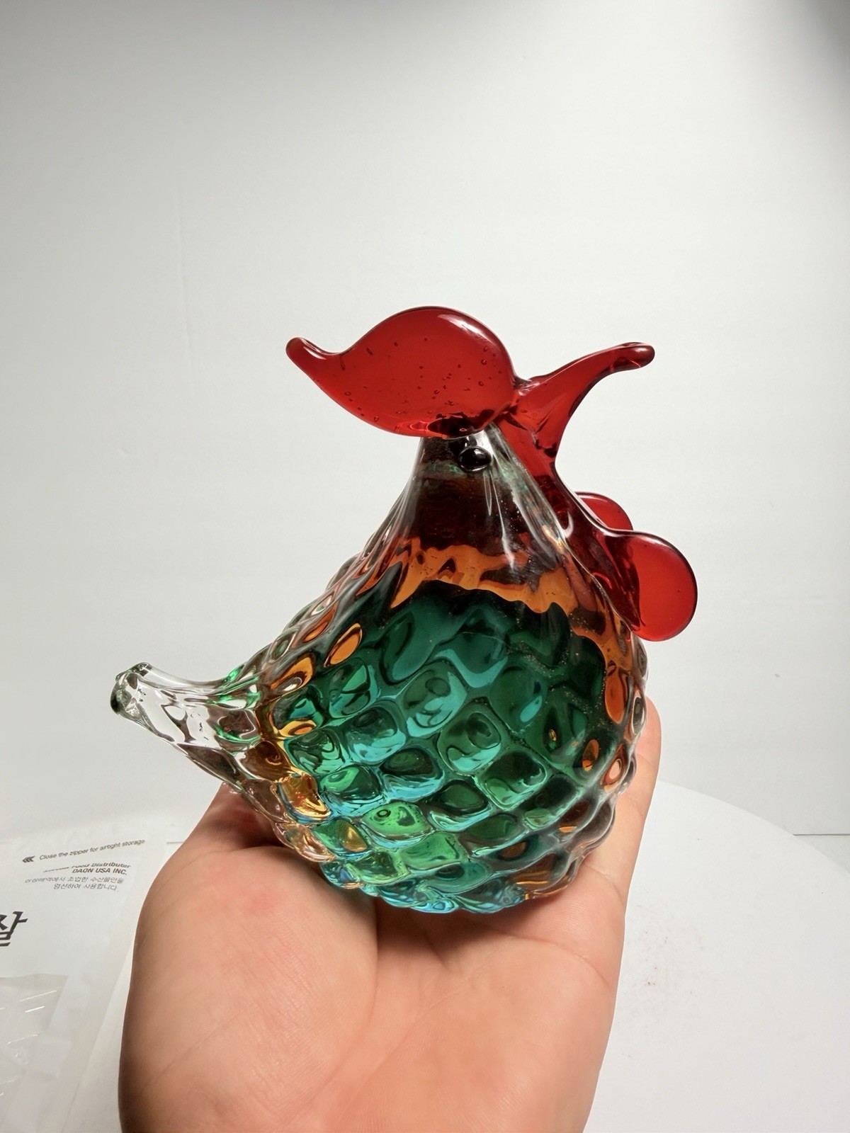 Multicolor Art Glass Rooster Figurine – Glossy Decorative Hand Blown 13cm