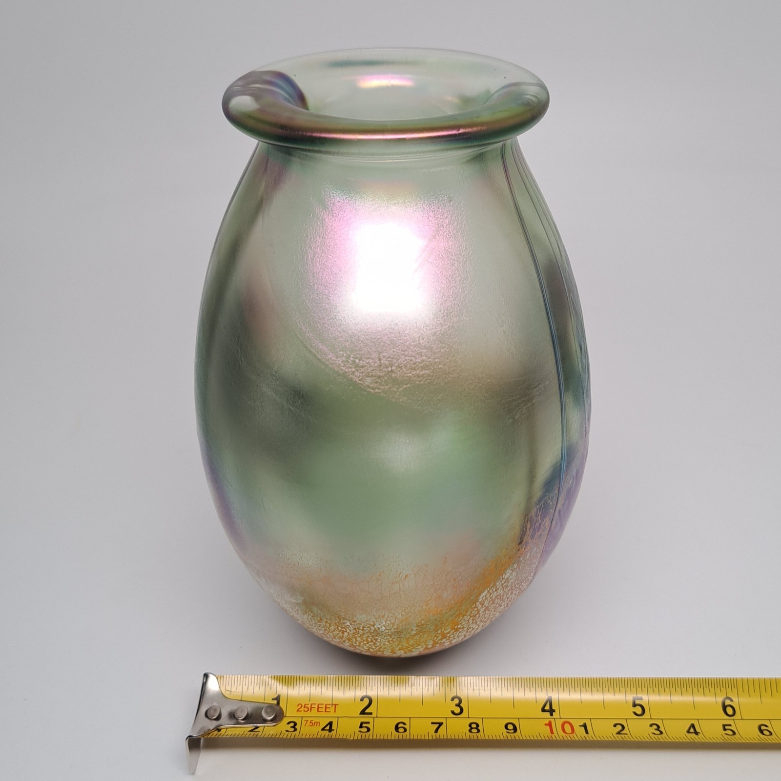 Robert Eickholt Art Glass Iridescent Seascape Hyacinth Pillow Vase Handblown