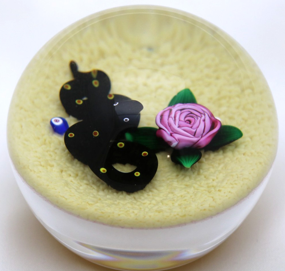 OUTSTANDING Ray & Bob BANFORD Collab Snake & Crimped ROSE Art Glass PAPERWEIGHT
