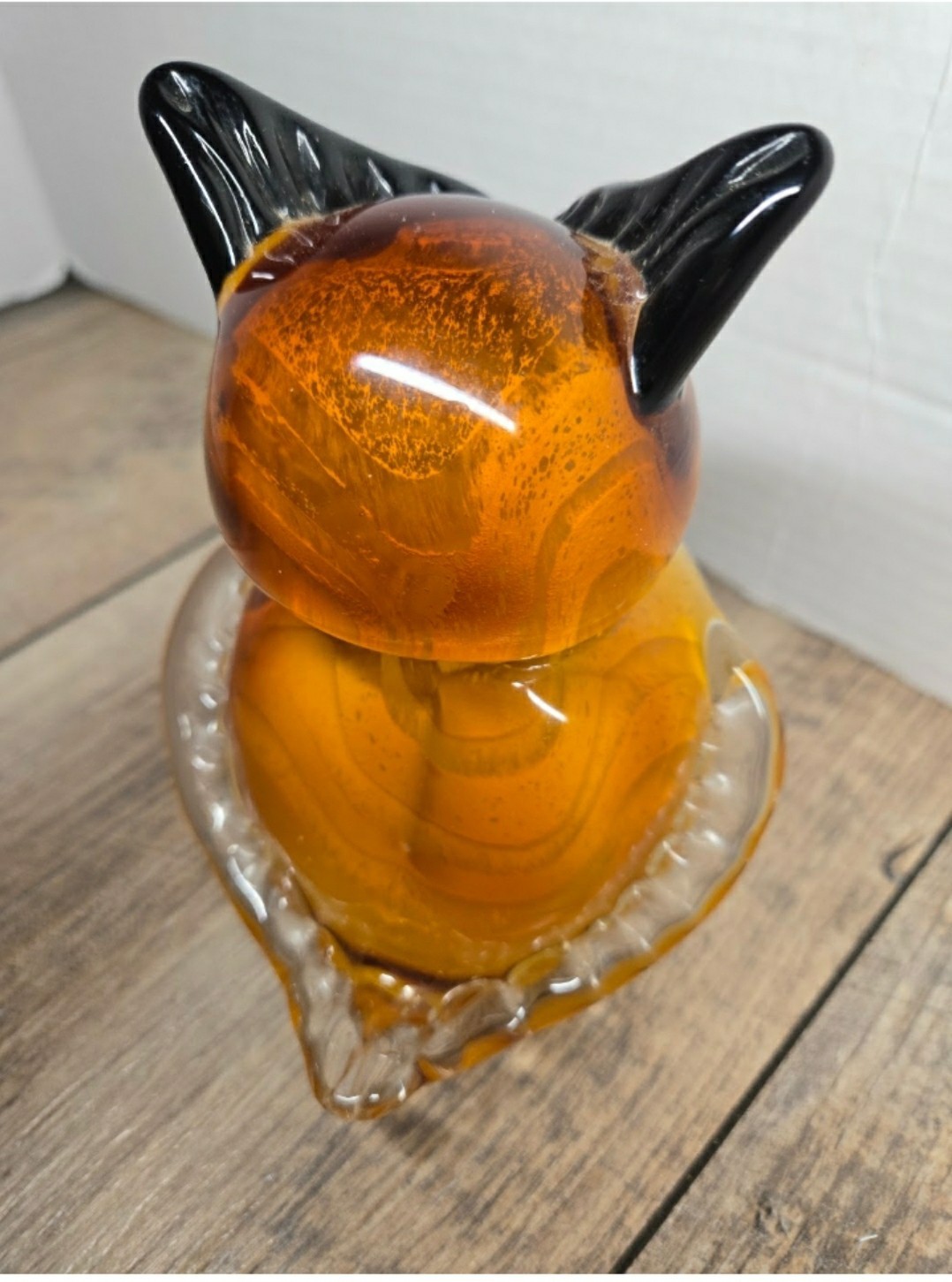 Vintage Murano-style hand-blown art glass owl figurine