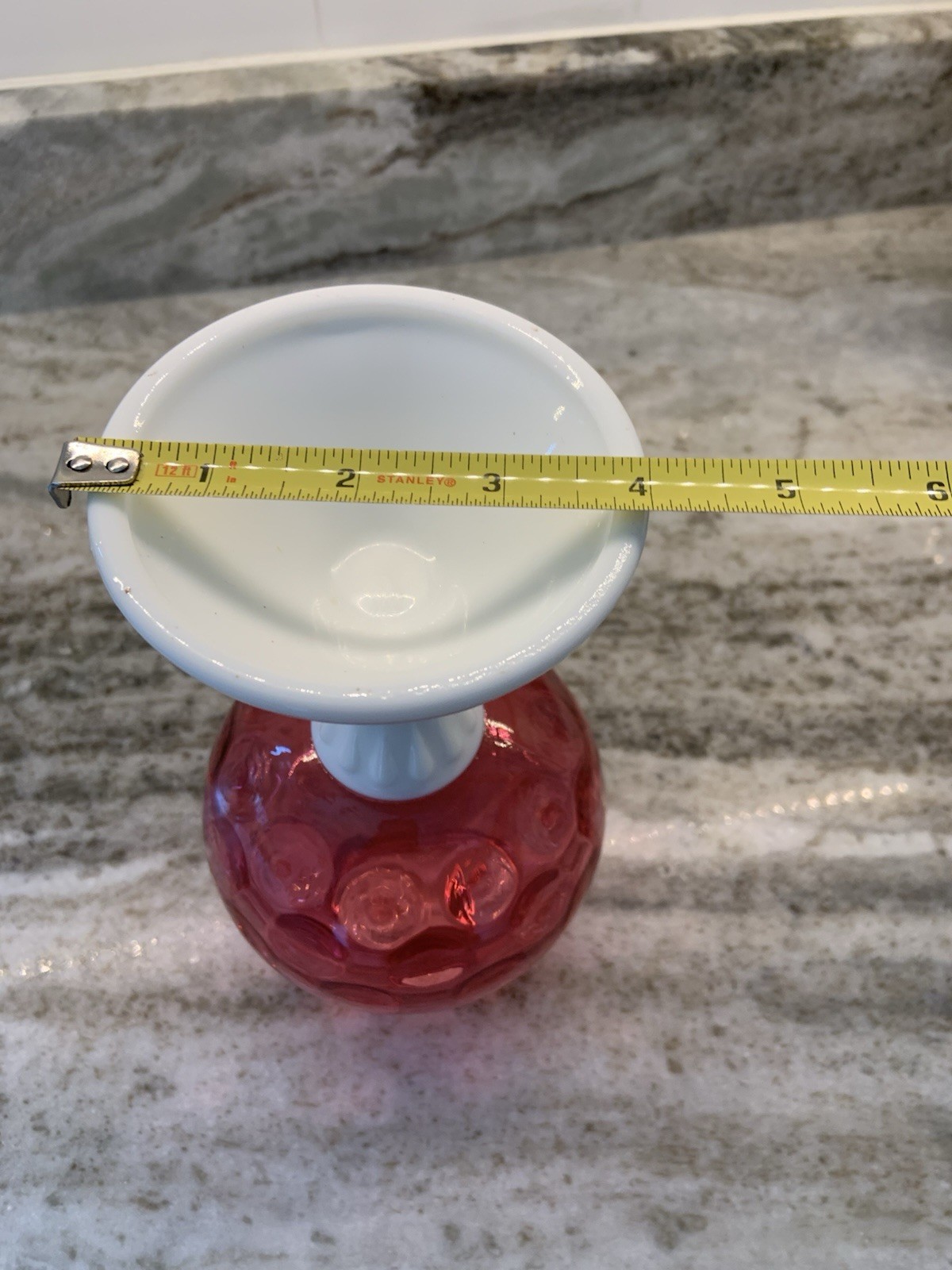 VINTAGE FENTON CRANBERRY INVERTED COIN DOT OPTIC IVY BOWL VASE – MINT CONDITION