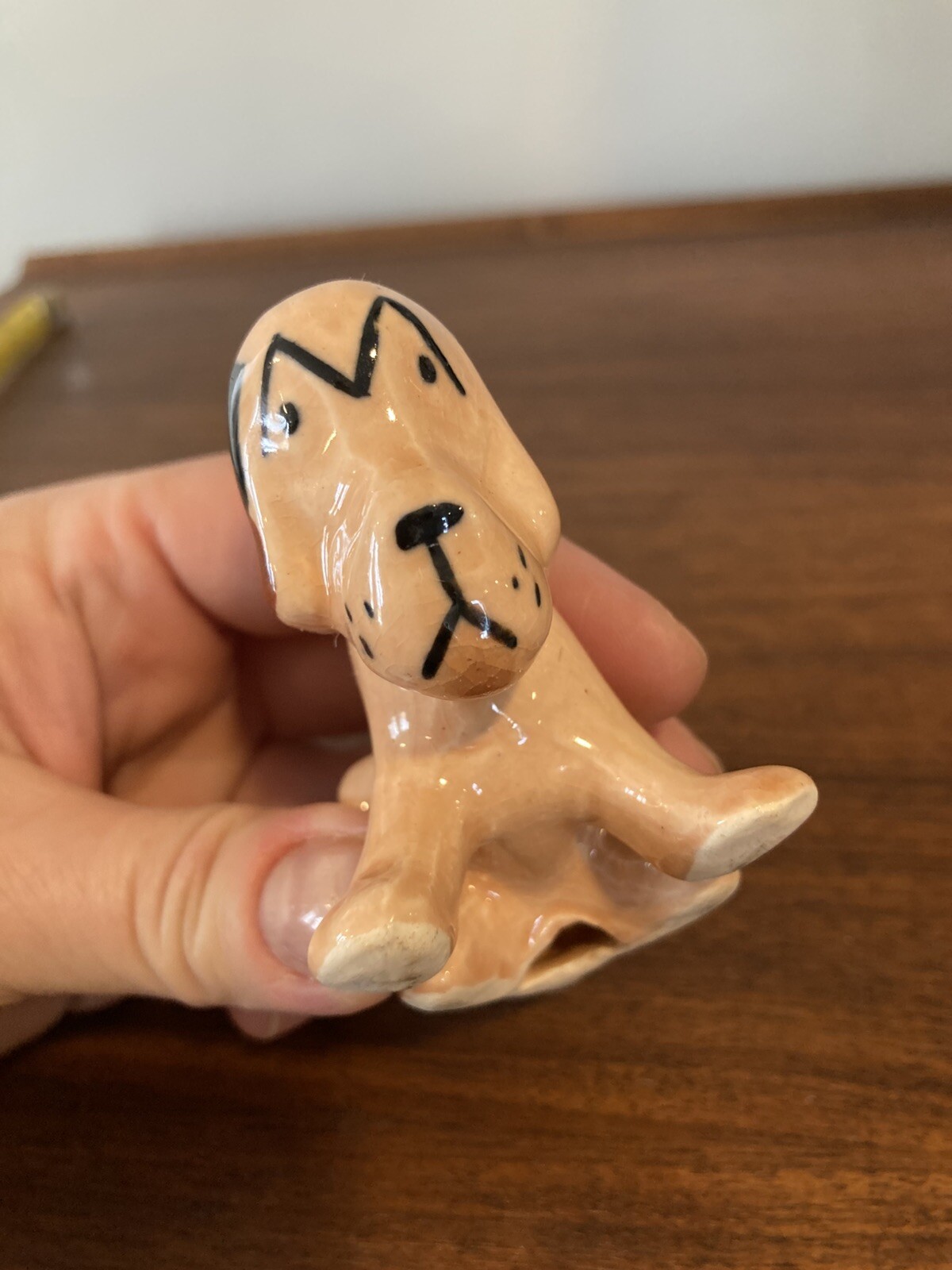 Vintage Grindley Ware Dog Figurine Folk Art Hound 1930s Sebring Ohio Pottery