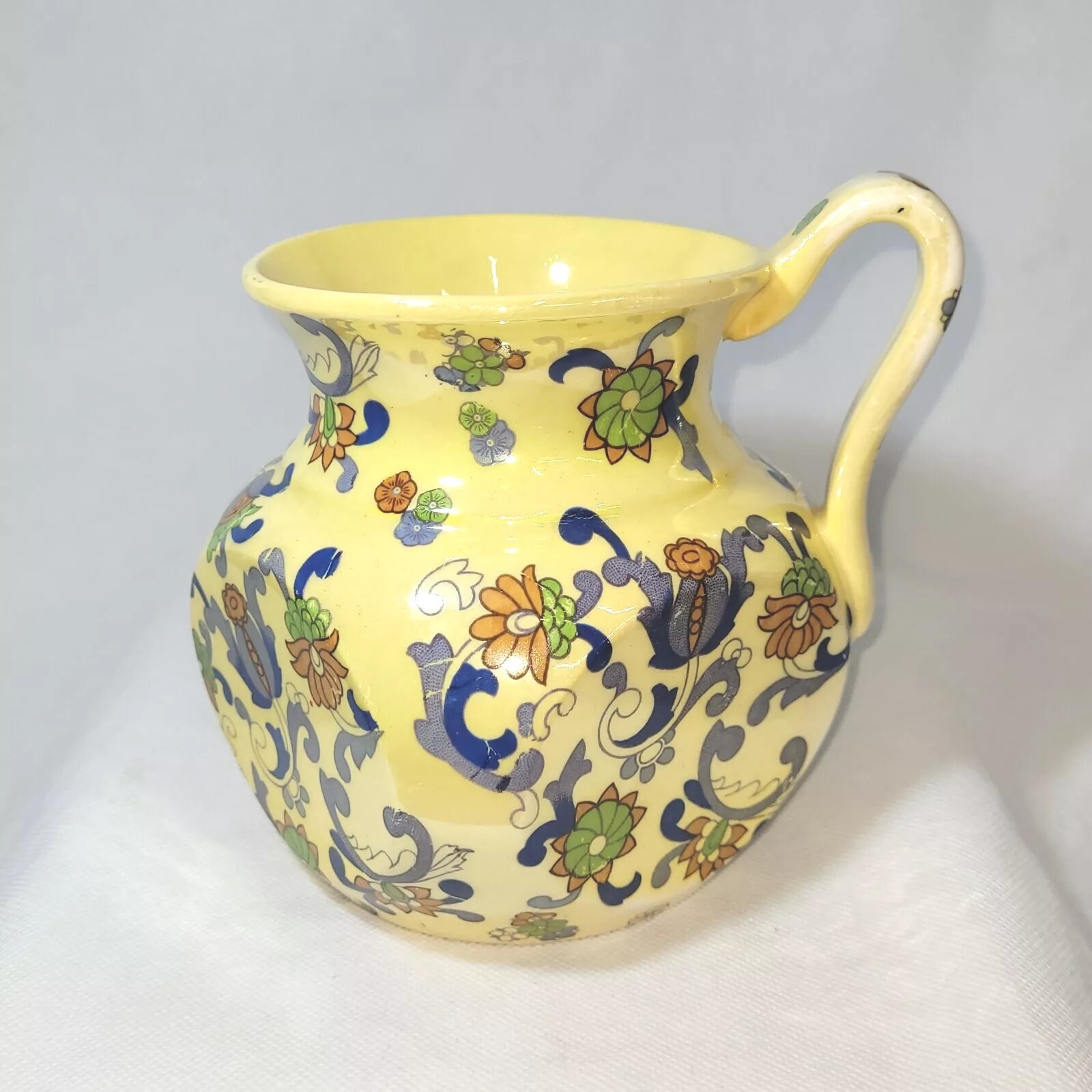 Art Deco Four Sided Floral Yellow/Lusterware Pitcher/Jug/ Made In Czechoslova