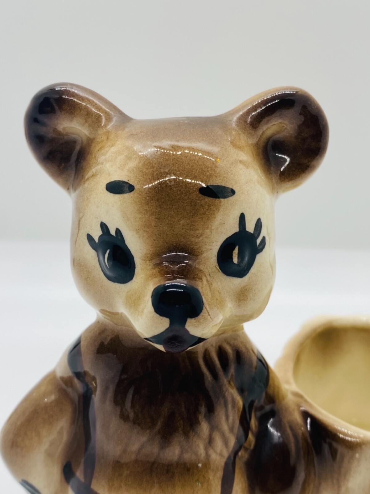 American Bisque Teddy Bear Planter, Hand Painted Vintage