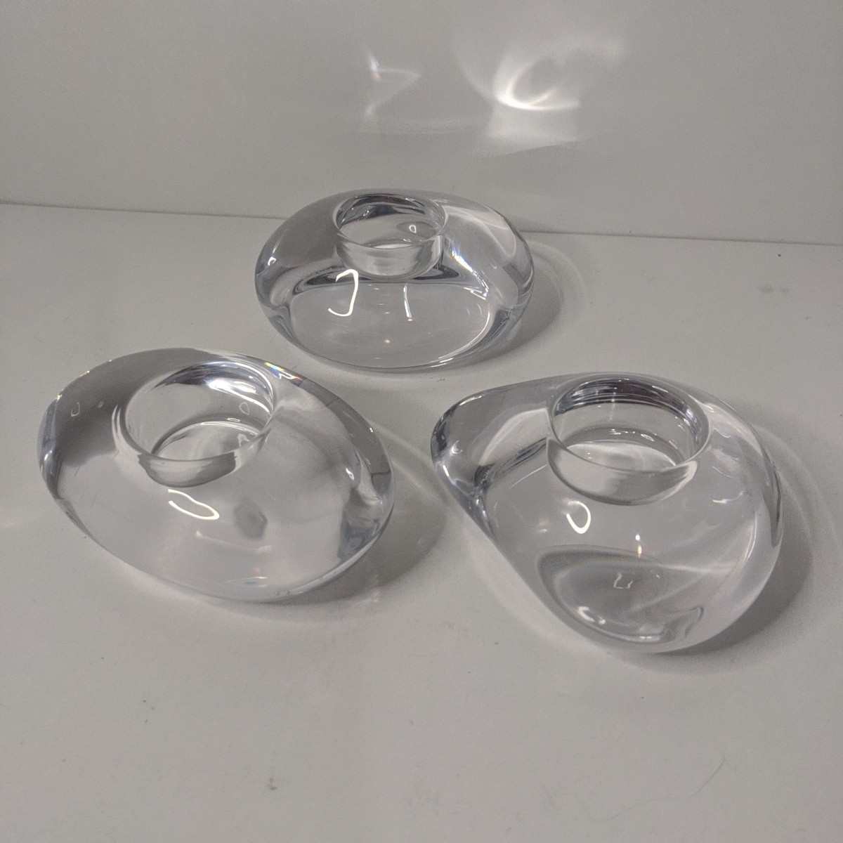Set of 3 Orrefors Lightstone River Rock Crystal Votive Holders, Lena Bergstrom