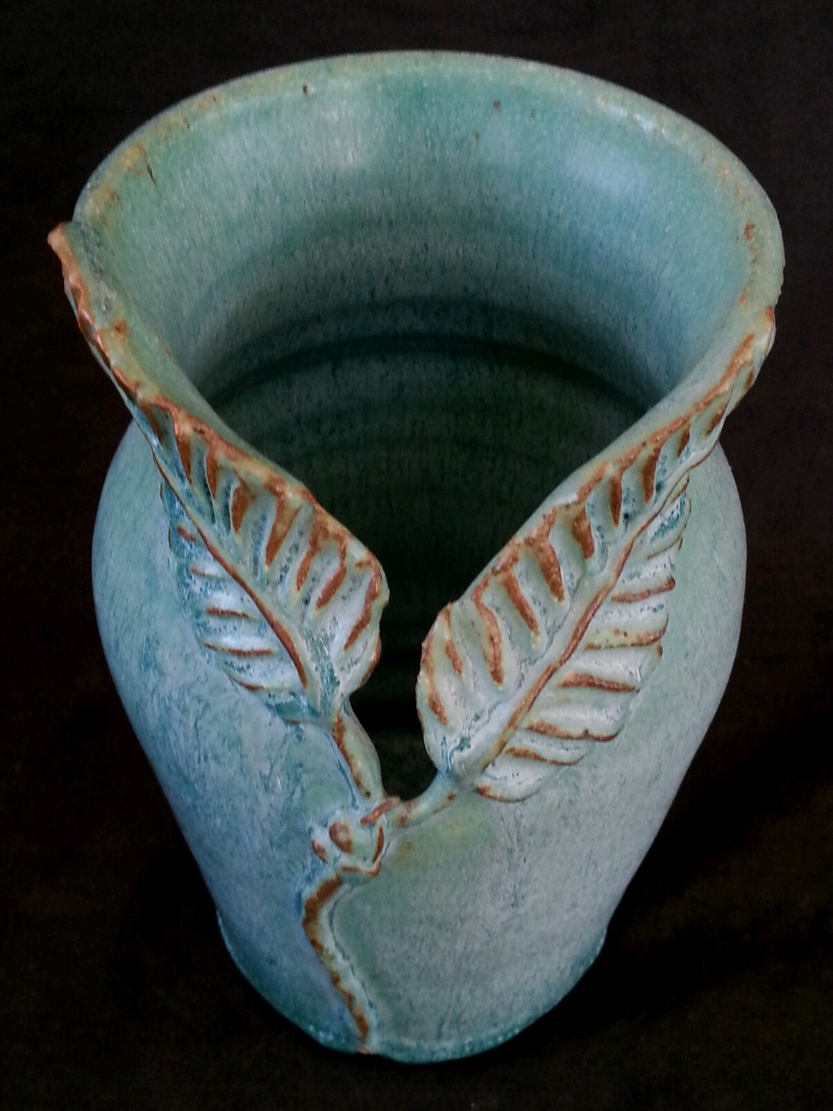 Vintage Haas art pottery turquoise stoneware vase 6.75 inches
