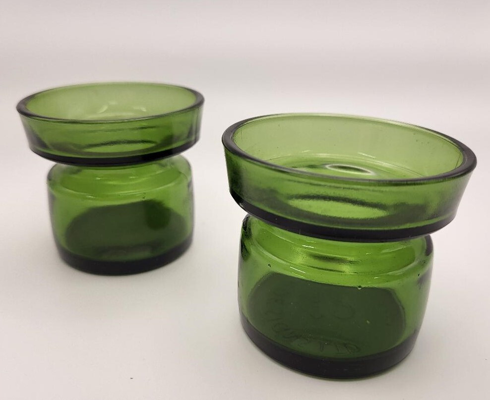 DANSK Candle Holders (Set of 2) GREEN Glass IHQ Quistgaard Denmark MCM