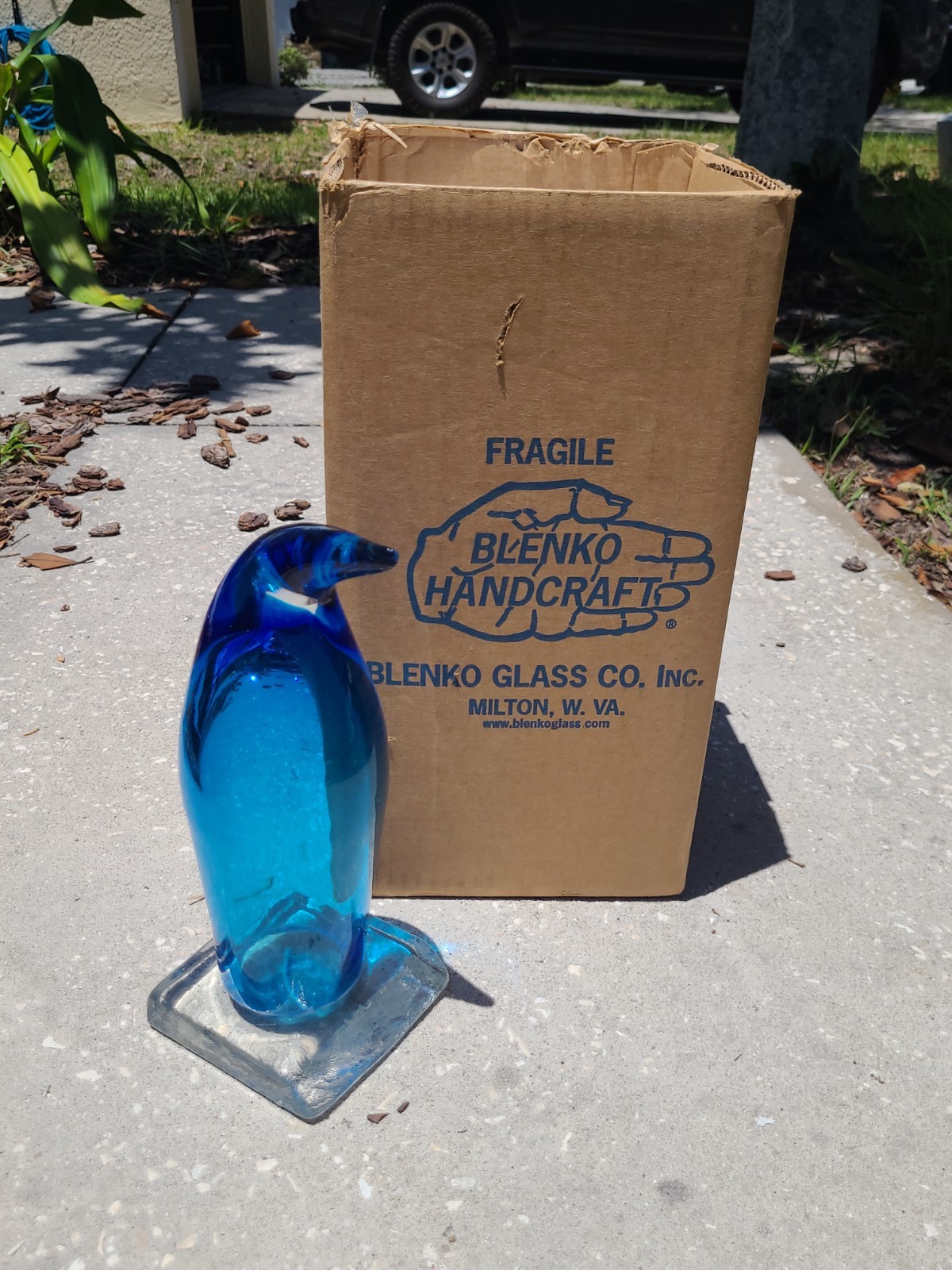 Blenko Blue & Clear Blown Glass Emperor Penguin Beautiful 11″ 4.5 Pounds