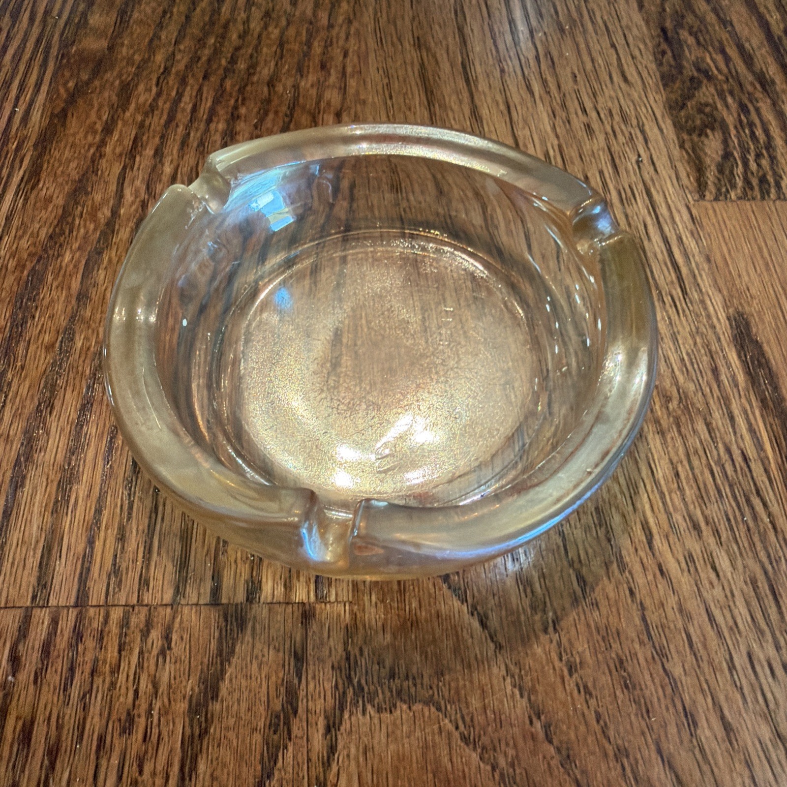 Vintage Peach/Marigold Carnival Glass Round Iridescent Round Ashtray 3.25 Inch