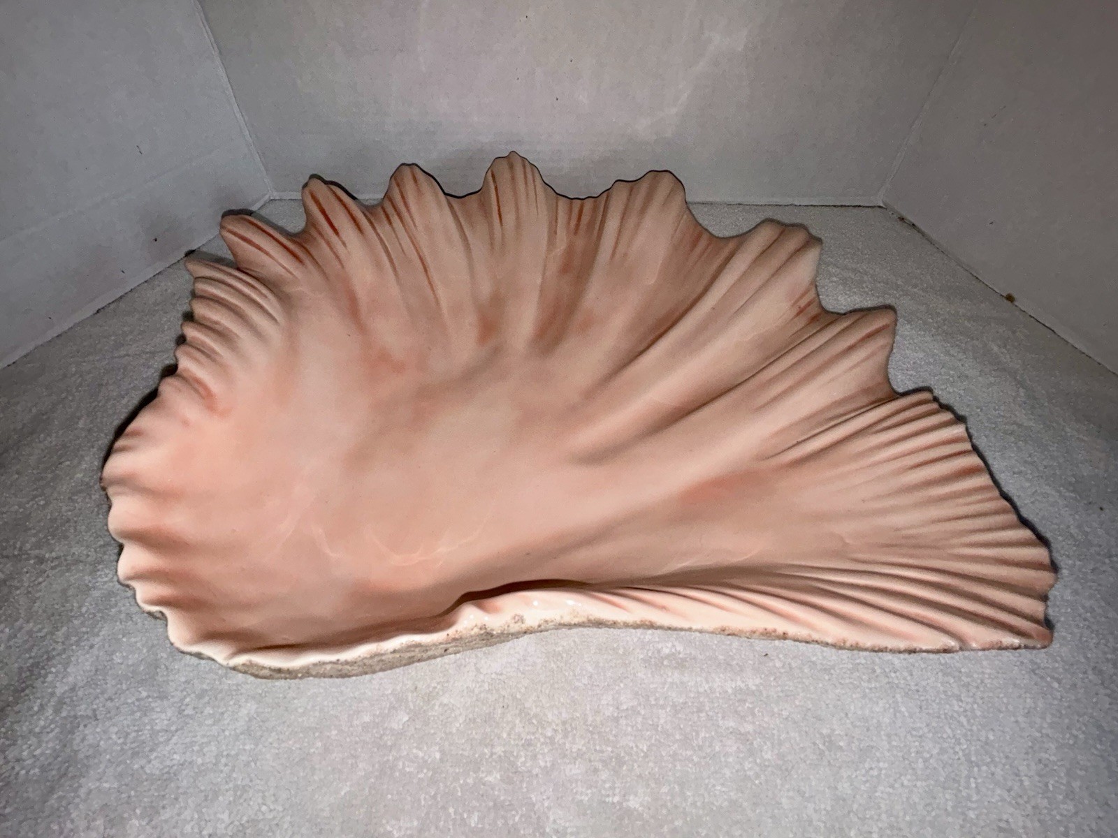 Vintage Large Art Deco Regency Ceramic Oyster Shell Clamshell Serving Bowl 16.5”